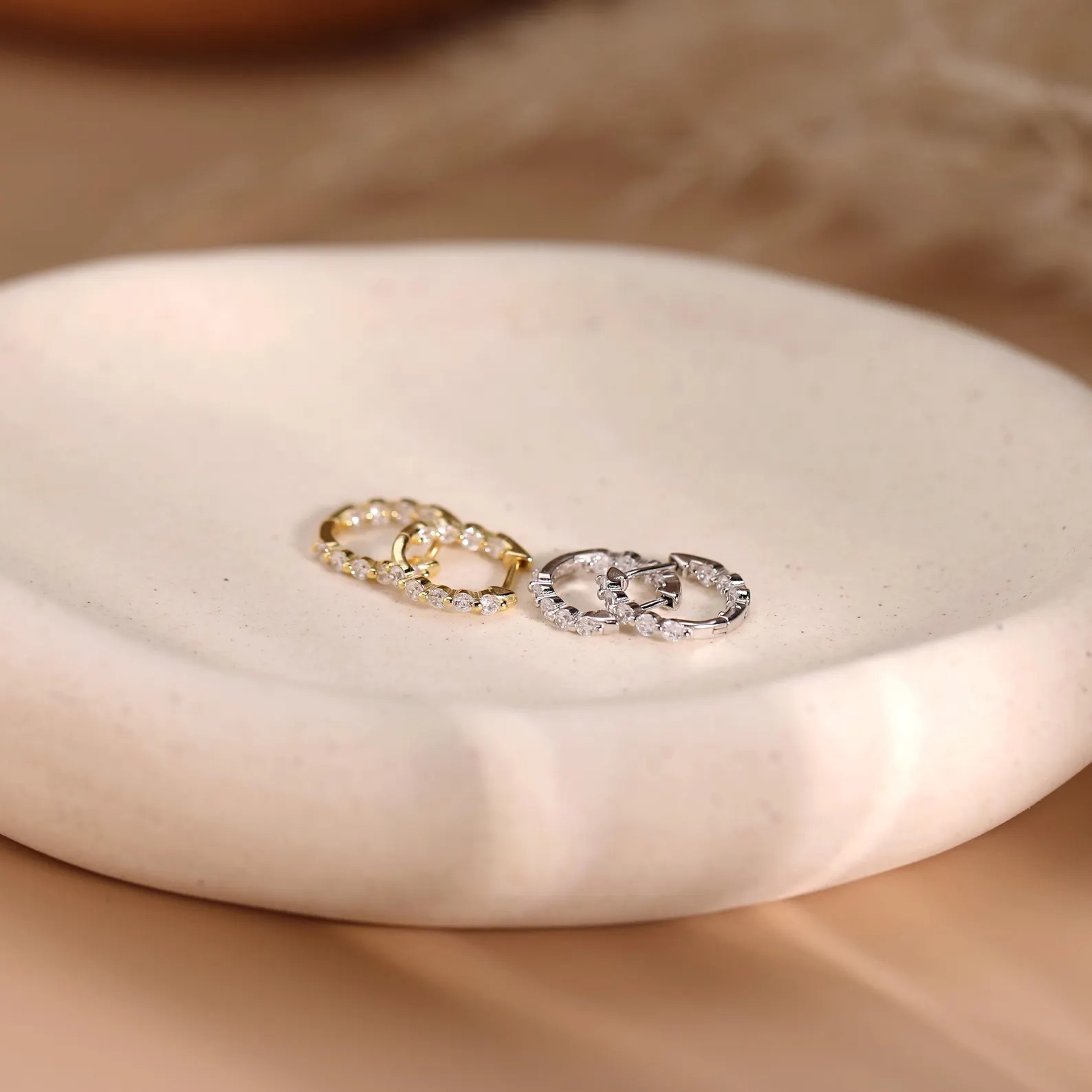 Minimalist Round Cut Diamond White 925 Sterling Silver Hoop Earrings