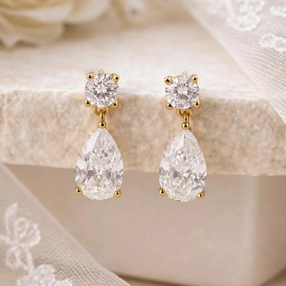 Pear Cut Diamond White 925 Sterling Silver Dainty Teardrop Earrings