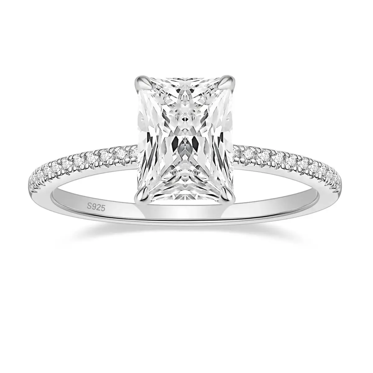 Radiant Cut Diamond White Sterling Silver Classic Engagement Ring