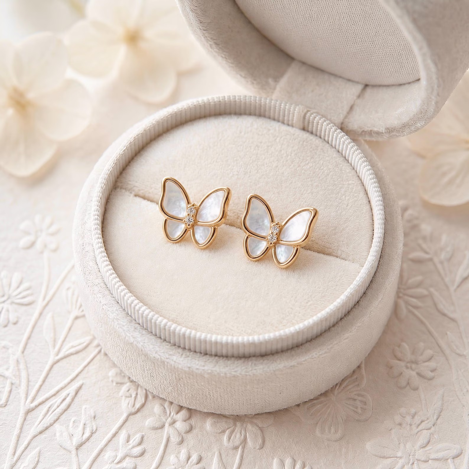 Pearl Butterfly Sterling Silver Stud Earrings Gift for Her