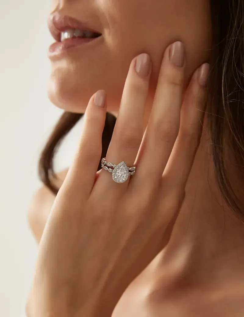 Pear Cut Diamond White 925 Sterling Silver Teardrop Engagement Ring Sets