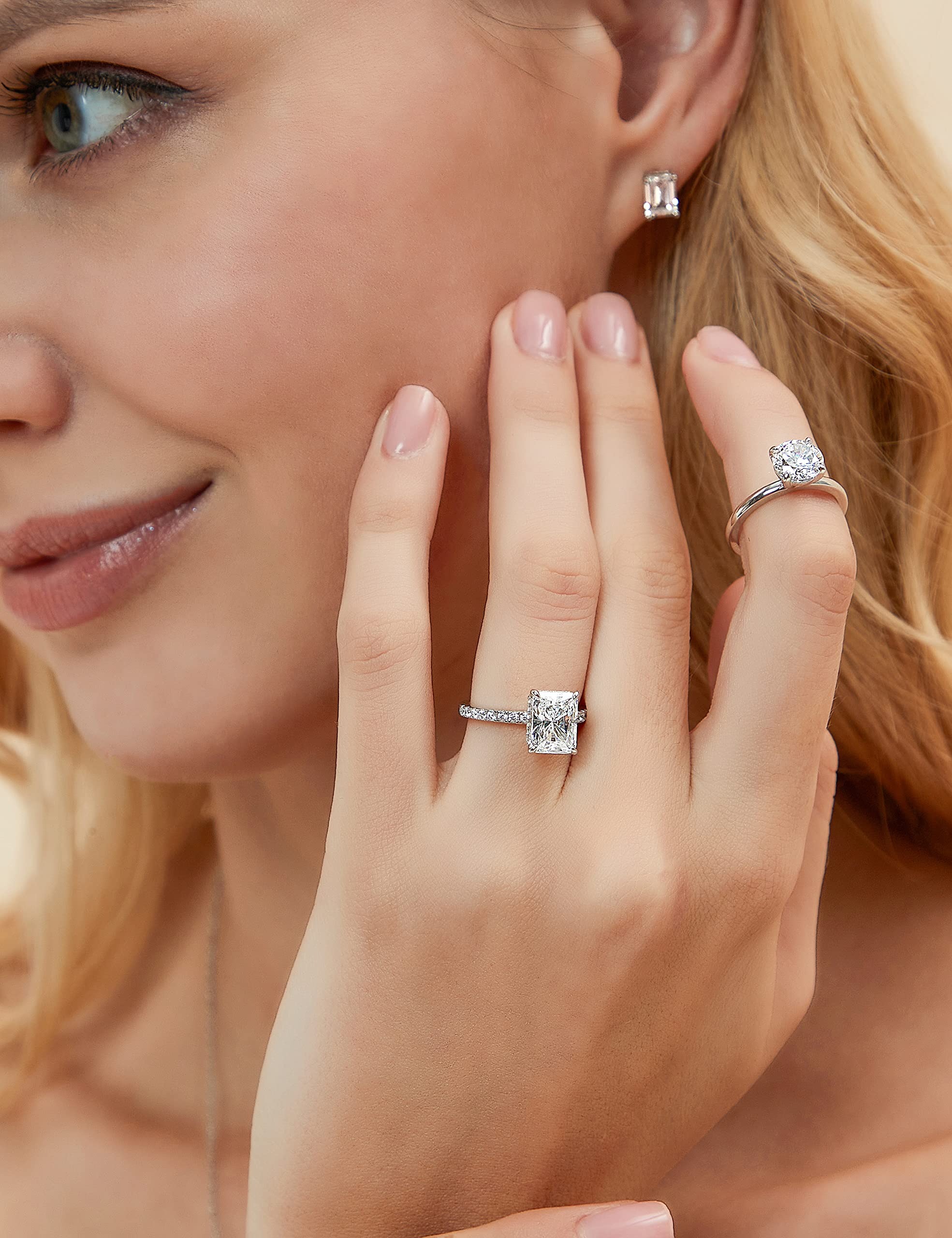 Radiant Cut Diamond White Sterling Silver Classic Engagement Ring