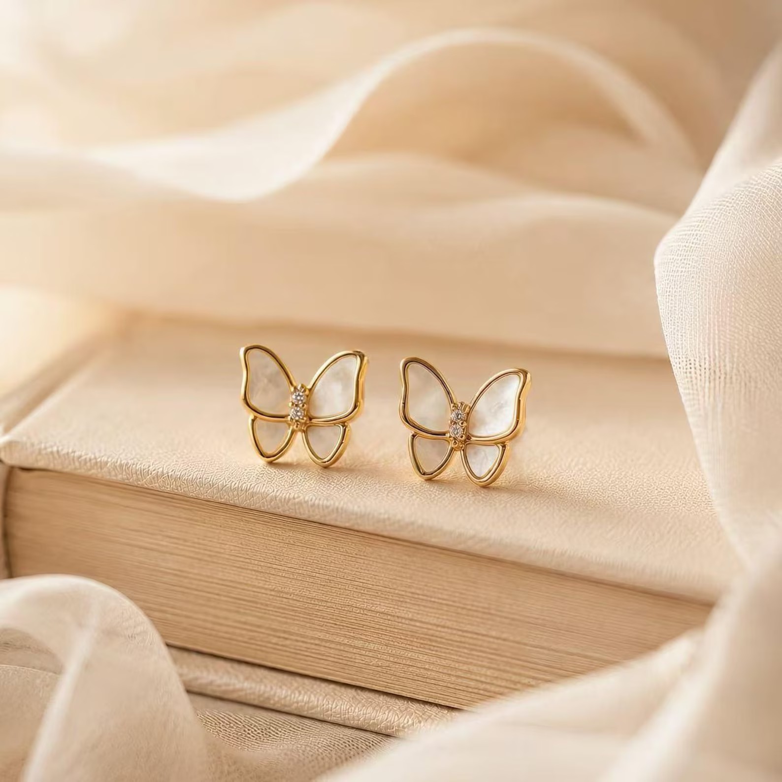Pearl Butterfly Sterling Silver Stud Earrings Gift for Her