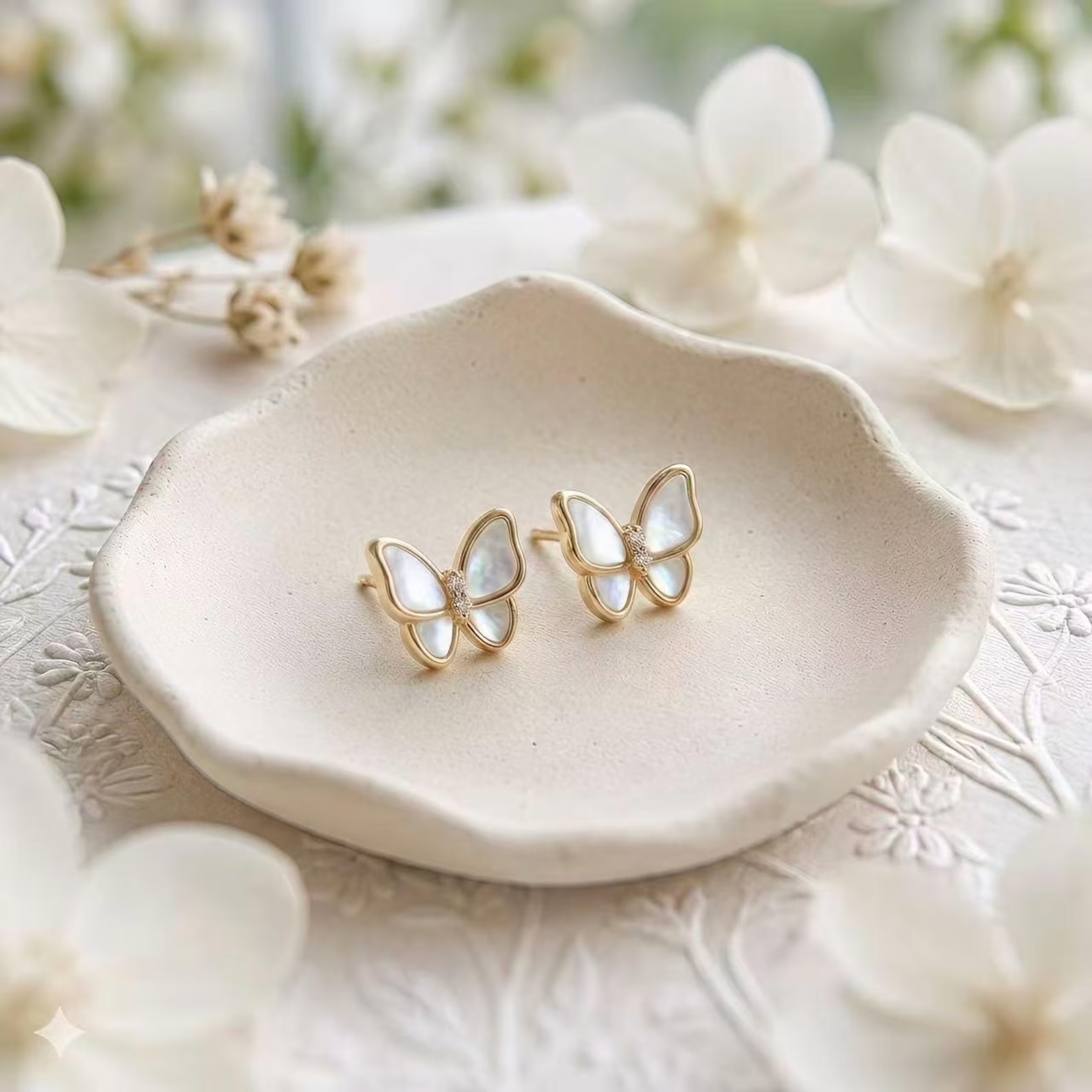 Pearl Butterfly Sterling Silver Stud Earrings Gift for Her