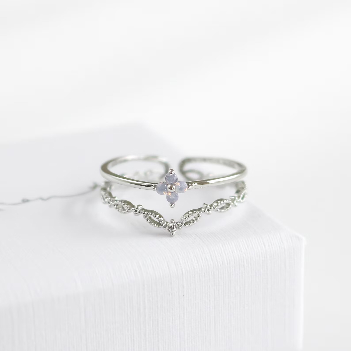Round Cut 925 Sterling Silver Blossom Stackable Engagement Ring