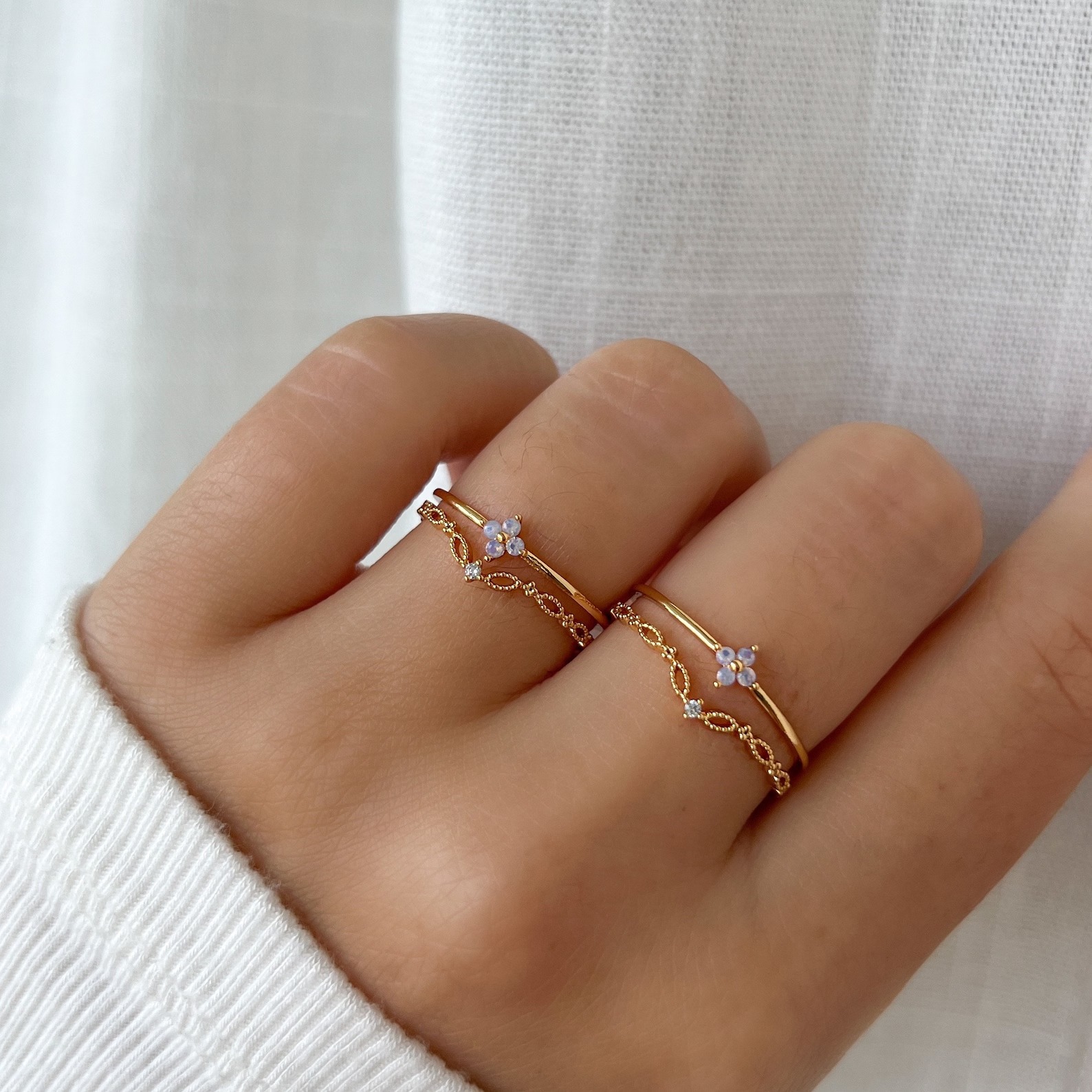 Round Cut 925 Sterling Silver Blossom Stackable Engagement Ring