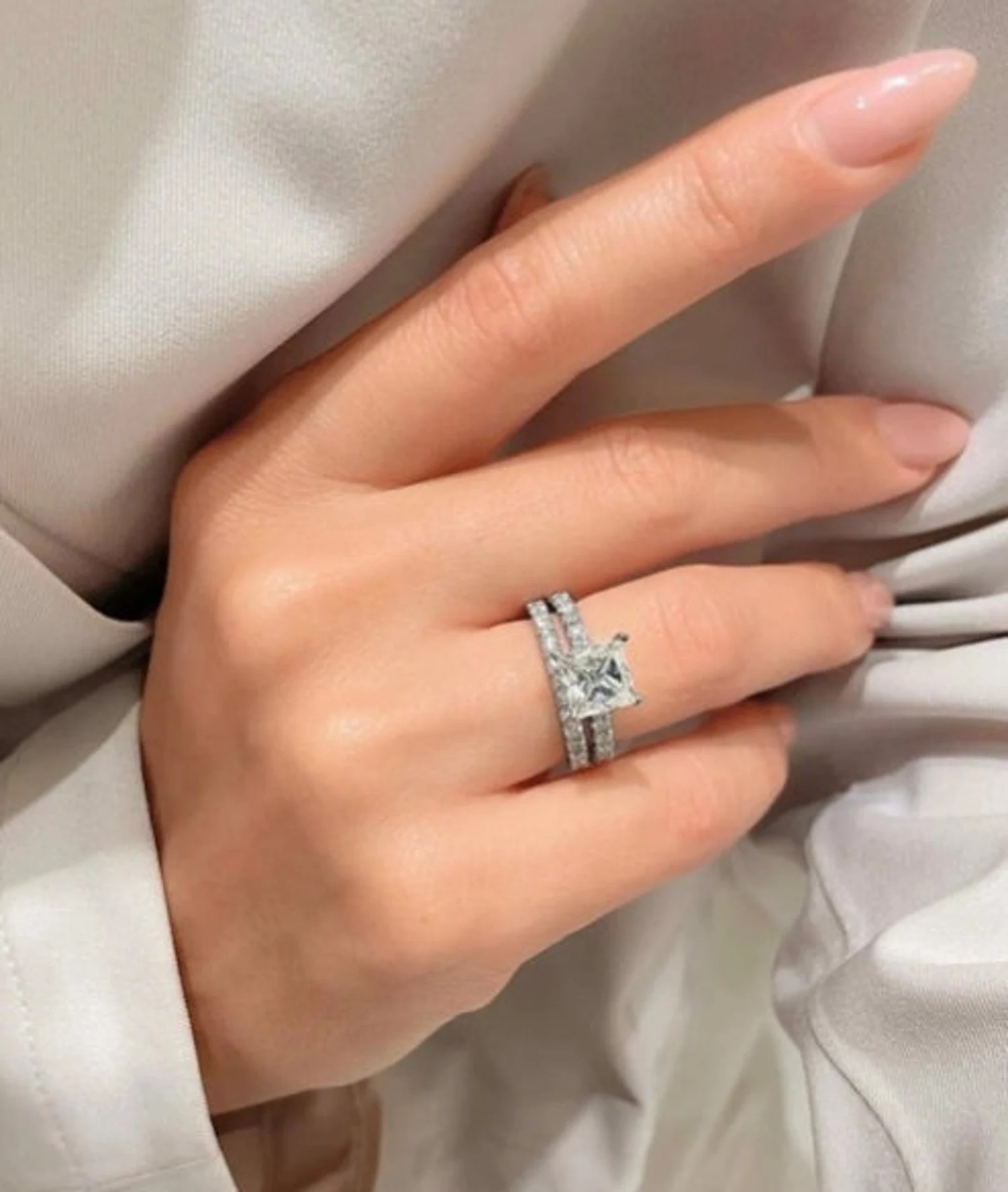 Princess Cut Diamond White Sterling Silver Classic Pave Eternity Bridal Ring Sets