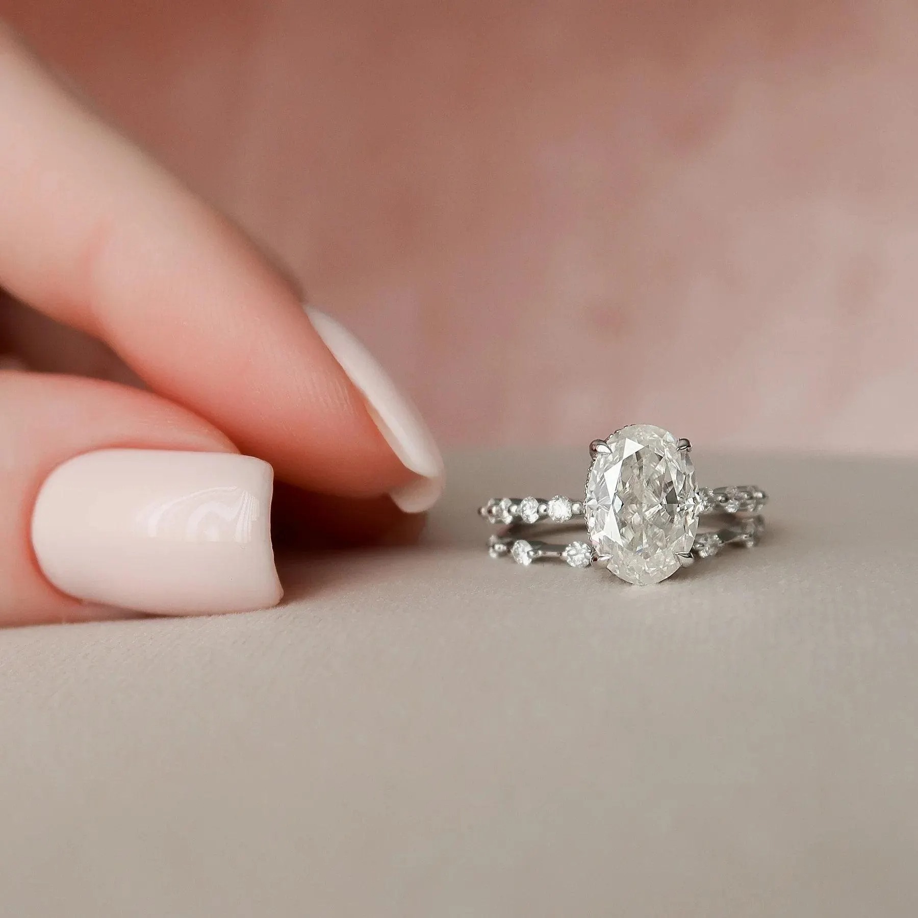Oval Cut Diamond White Sterling Silver Elegant Accent Bridal Ring Sets
