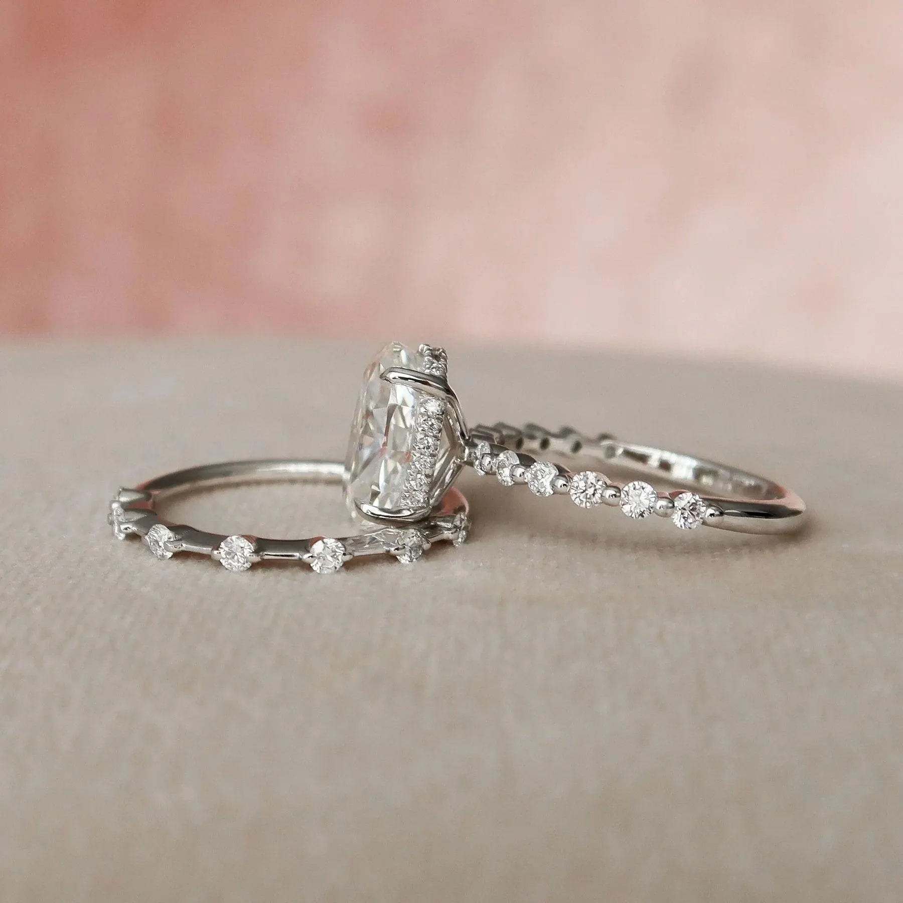 Oval Cut Diamond White Sterling Silver Elegant Accent Bridal Ring Sets