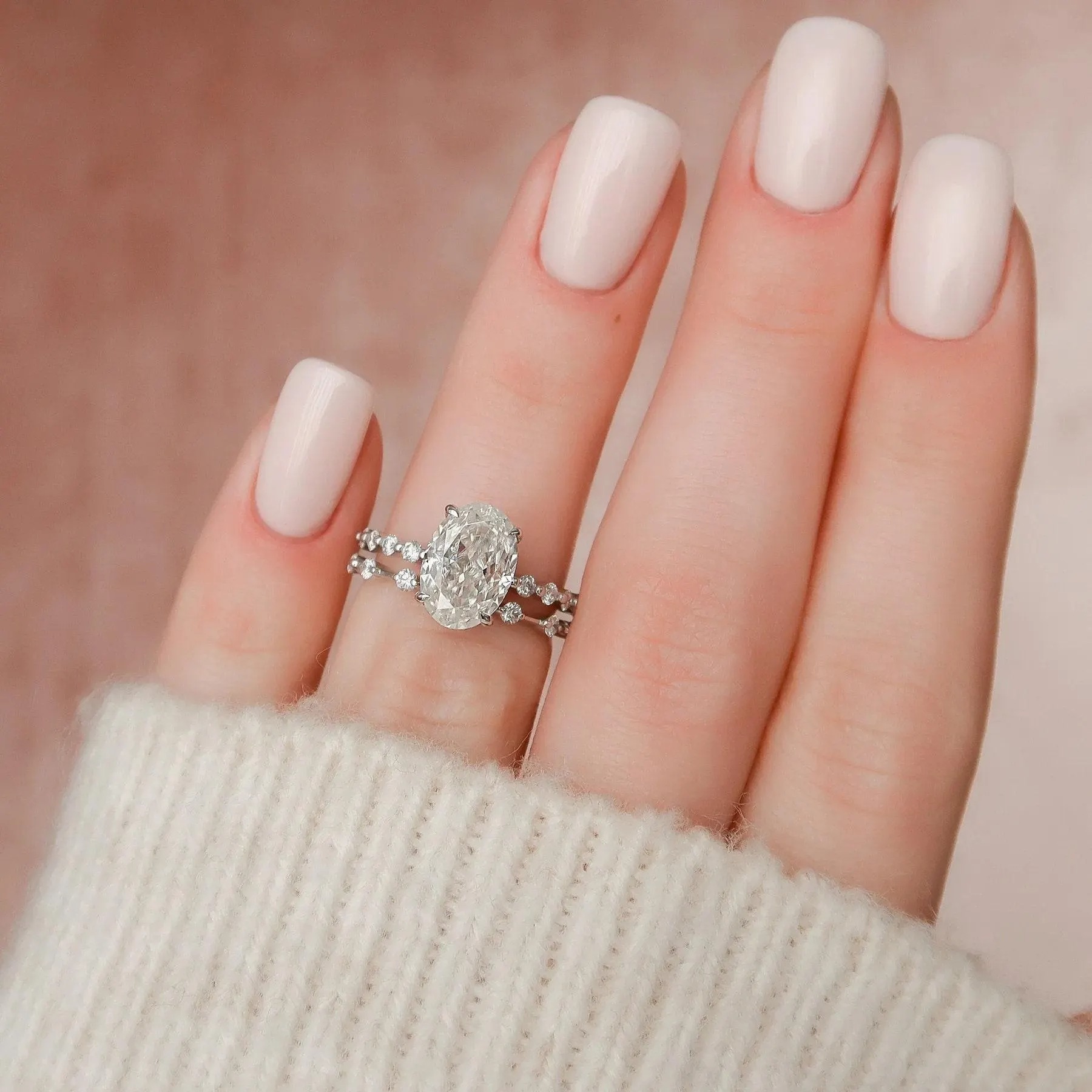 Oval Cut Diamond White Sterling Silver Elegant Accent Bridal Ring Sets
