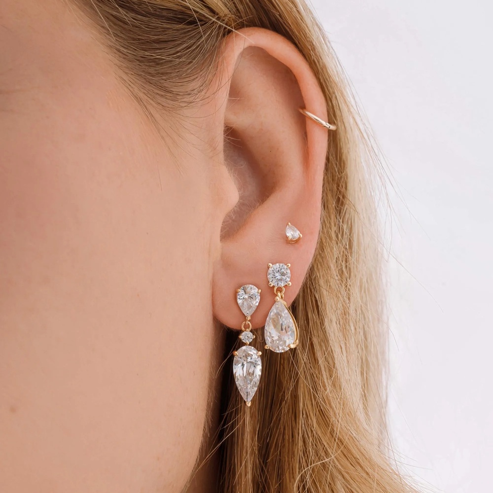 Pear Cut Diamond White 925 Sterling Silver Dainty Teardrop Earrings