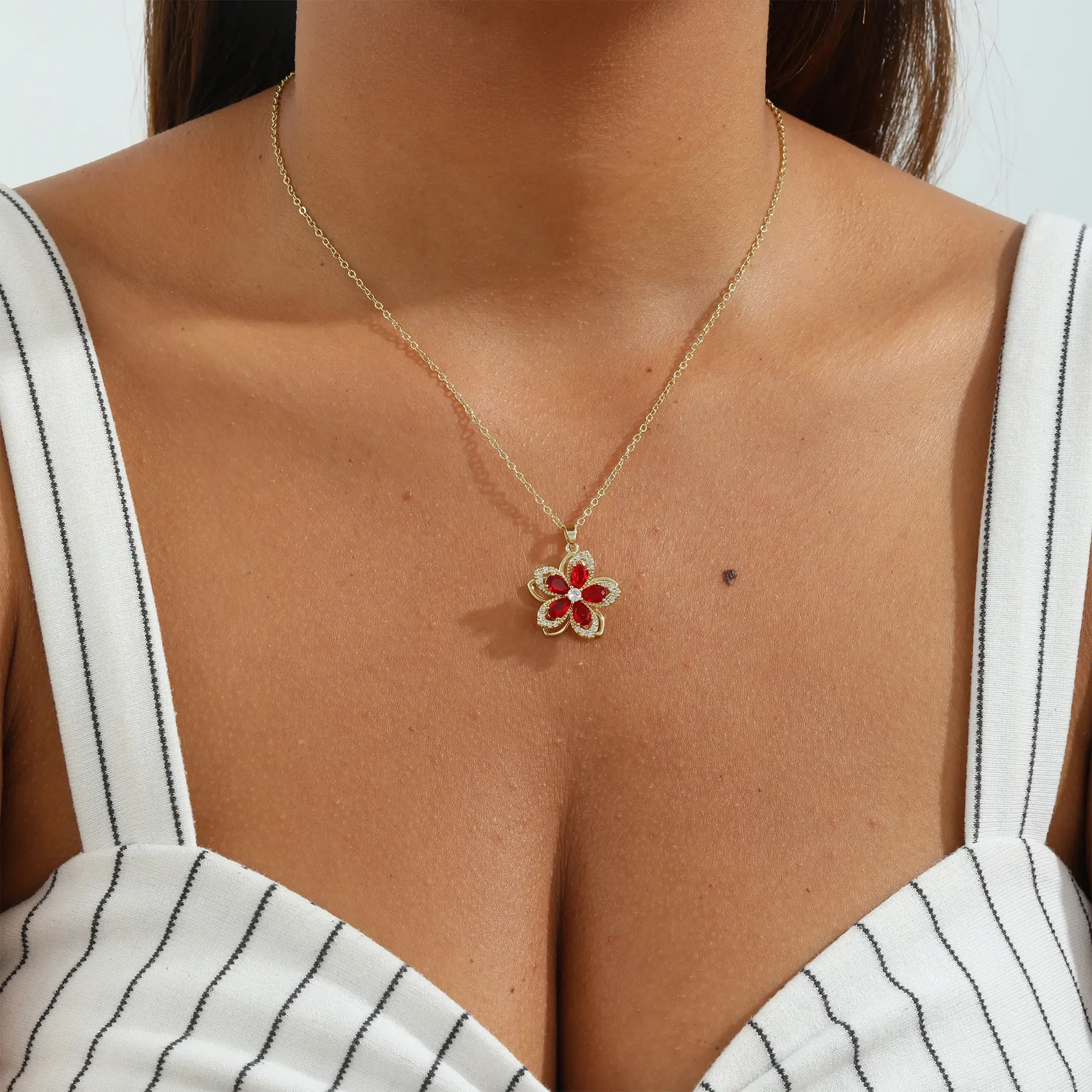 Personalized Birthstone Flower 925 Sterling Silver Yellow Gold Pendant Necklace Gift for Her