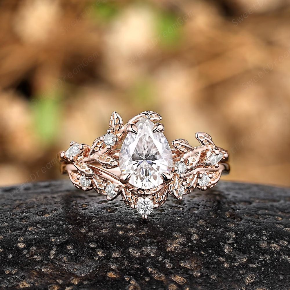 Pear Cut Diamond White 925 Sterling Silver Nature Inspired Engagement Ring