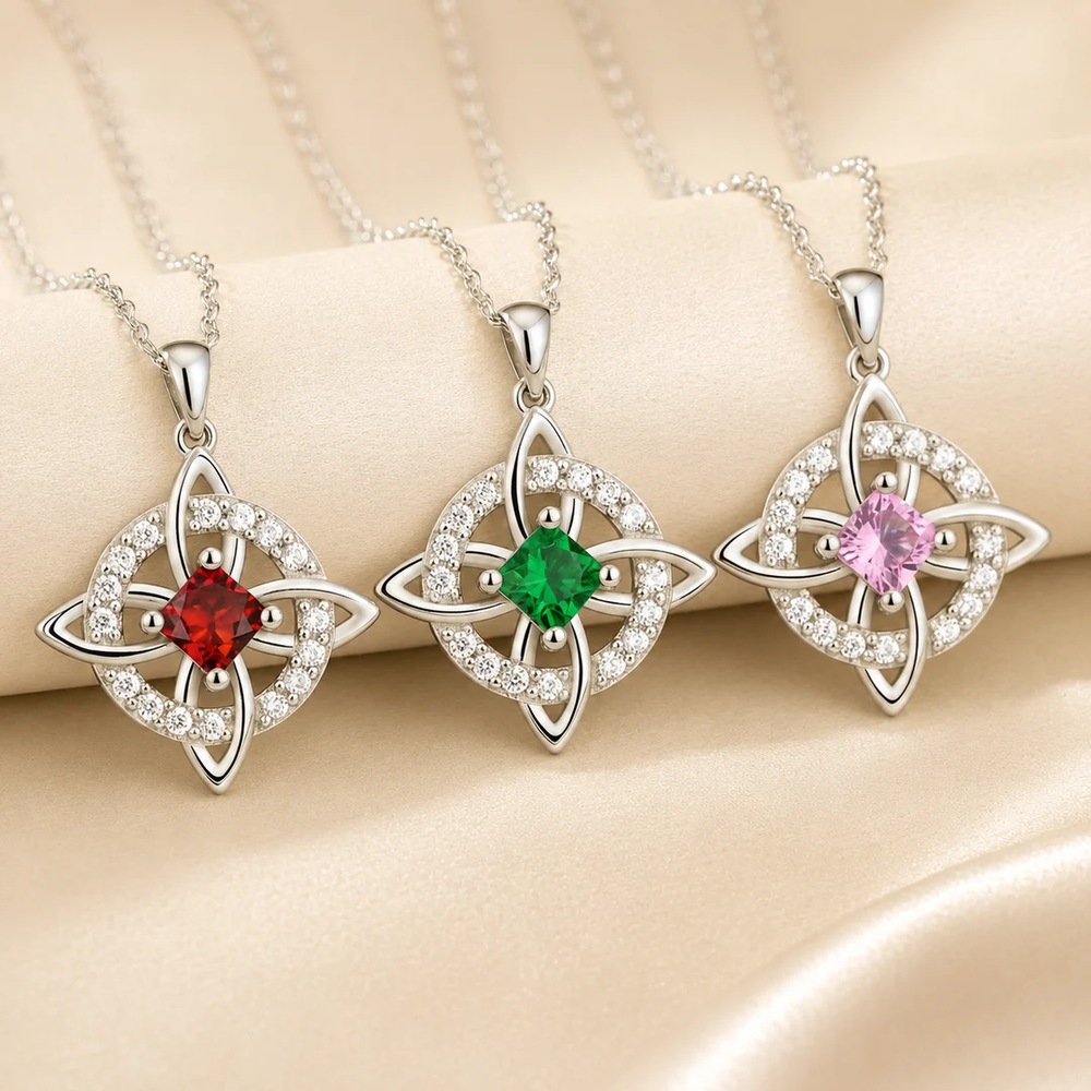 Personalized Birthstone 925 Sterling Silver Celtic Knot Pendant Necklace Gift for Her