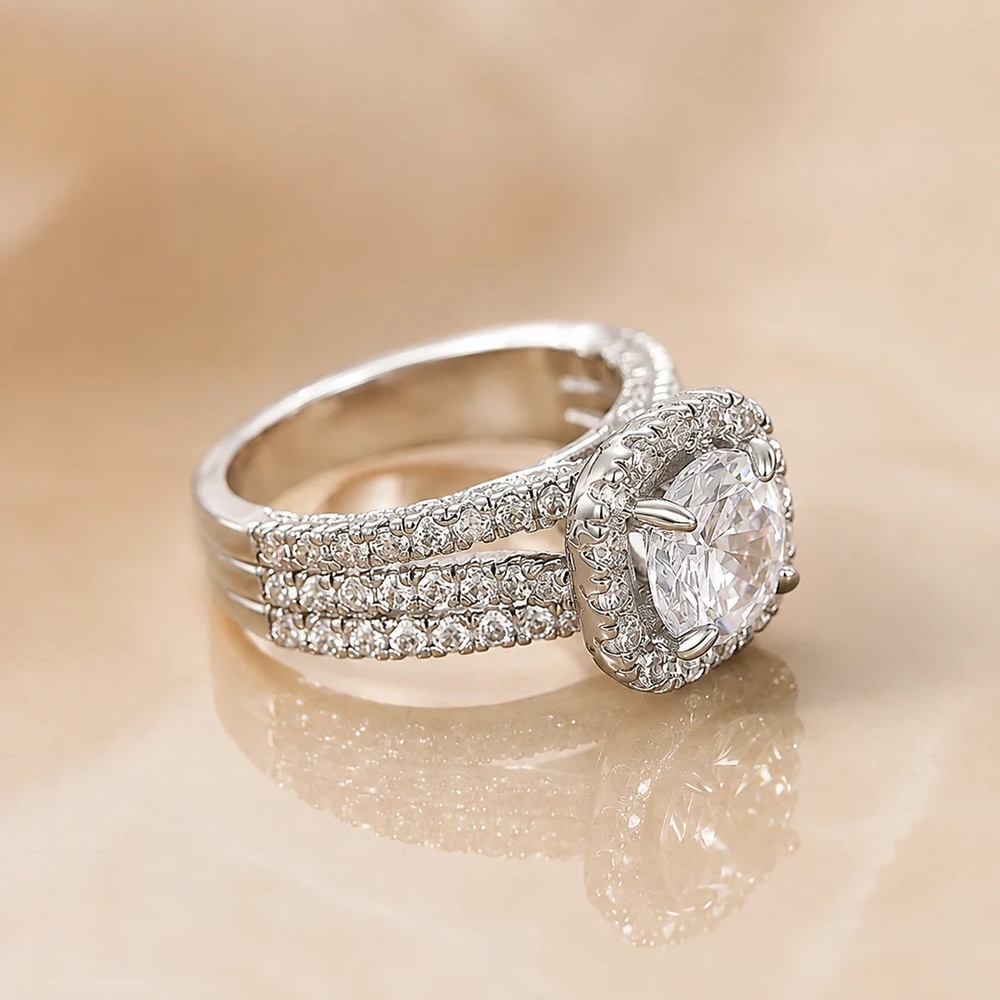 Round Cut Diamond White 925 Sterling Silver Halo Eternal Engagement Ring