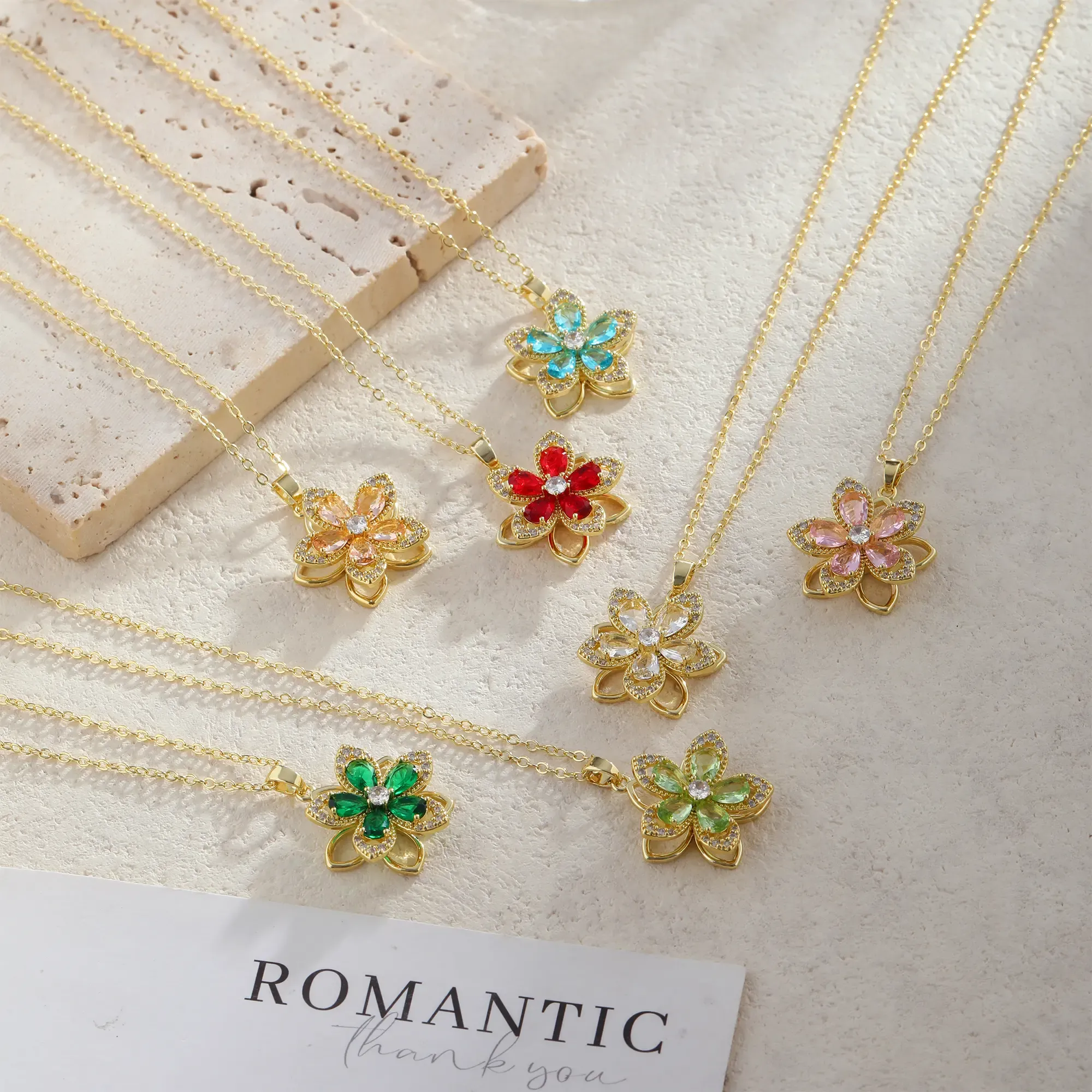 Personalized Birthstone Flower 925 Sterling Silver Yellow Gold Pendant Necklace Gift for Her