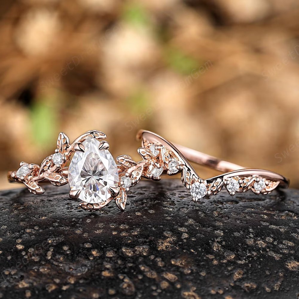 Pear Cut Diamond White 925 Sterling Silver Nature Inspired Engagement Ring