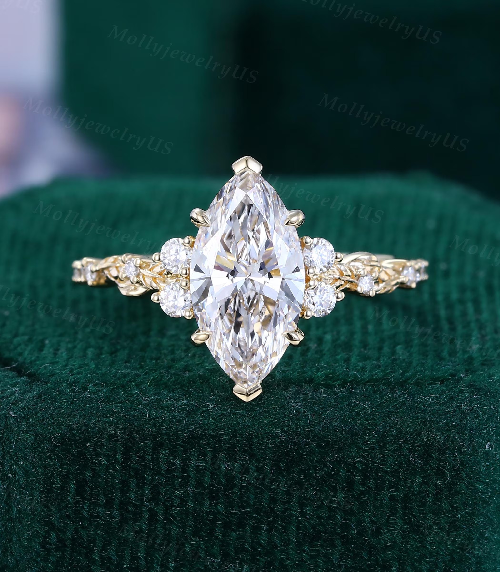 Marquise Cut Diamond White 925 Sterling Silver Nature Inspired Leaf Design Engagement Ring
