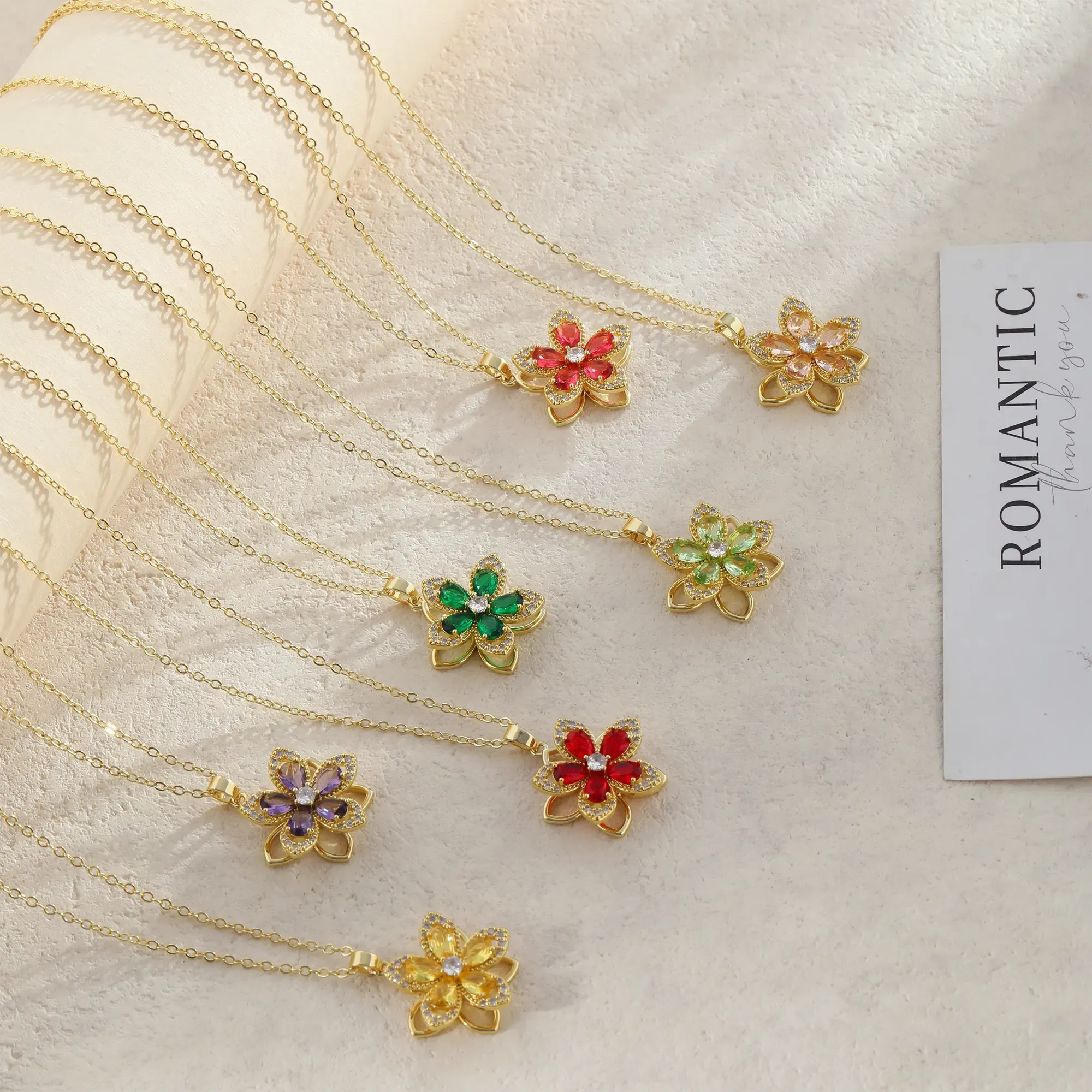 Personalized Birthstone Flower 925 Sterling Silver Yellow Gold Pendant Necklace Gift for Her