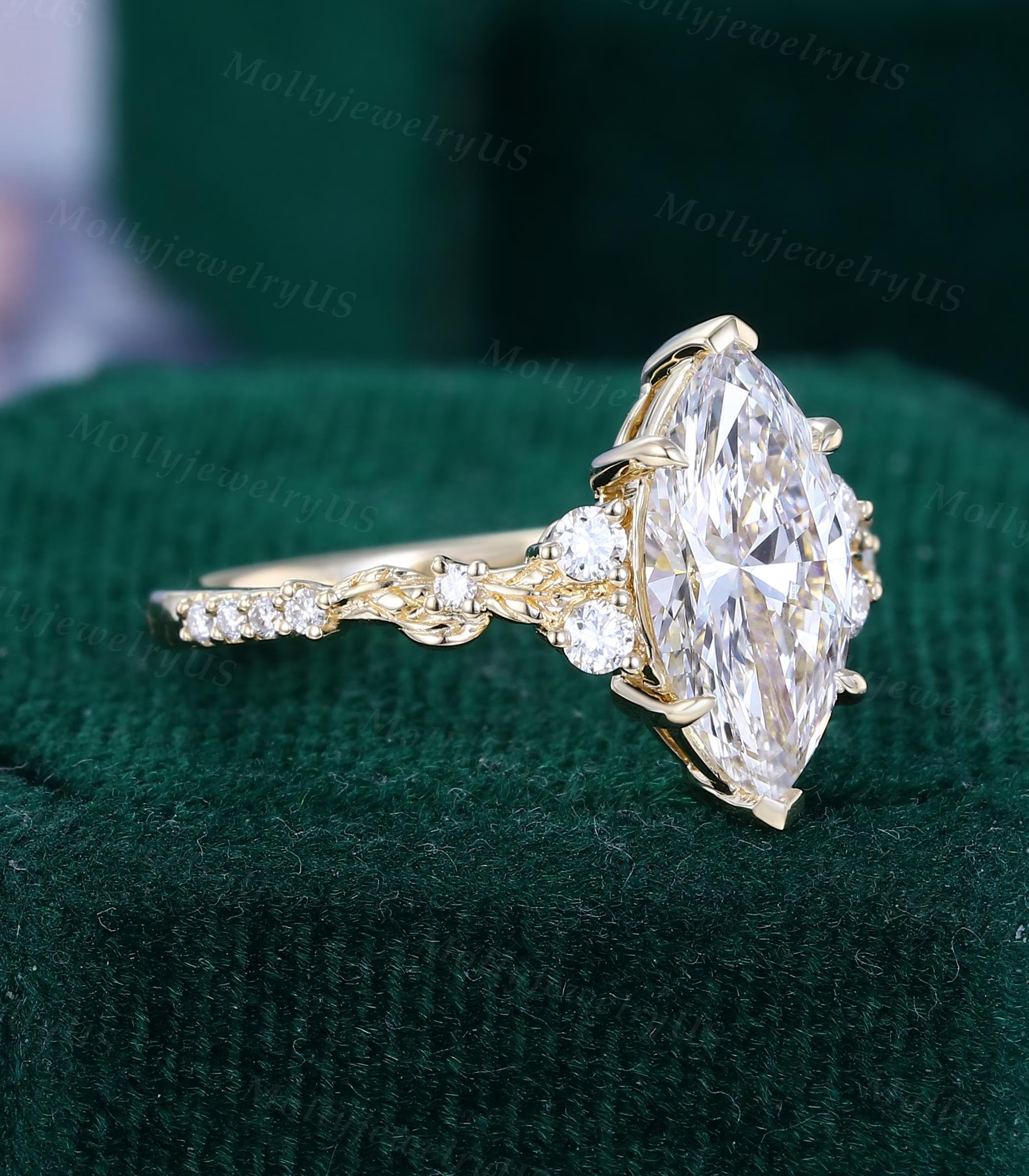 Marquise Cut Diamond White 925 Sterling Silver Nature Inspired Leaf Design Engagement Ring