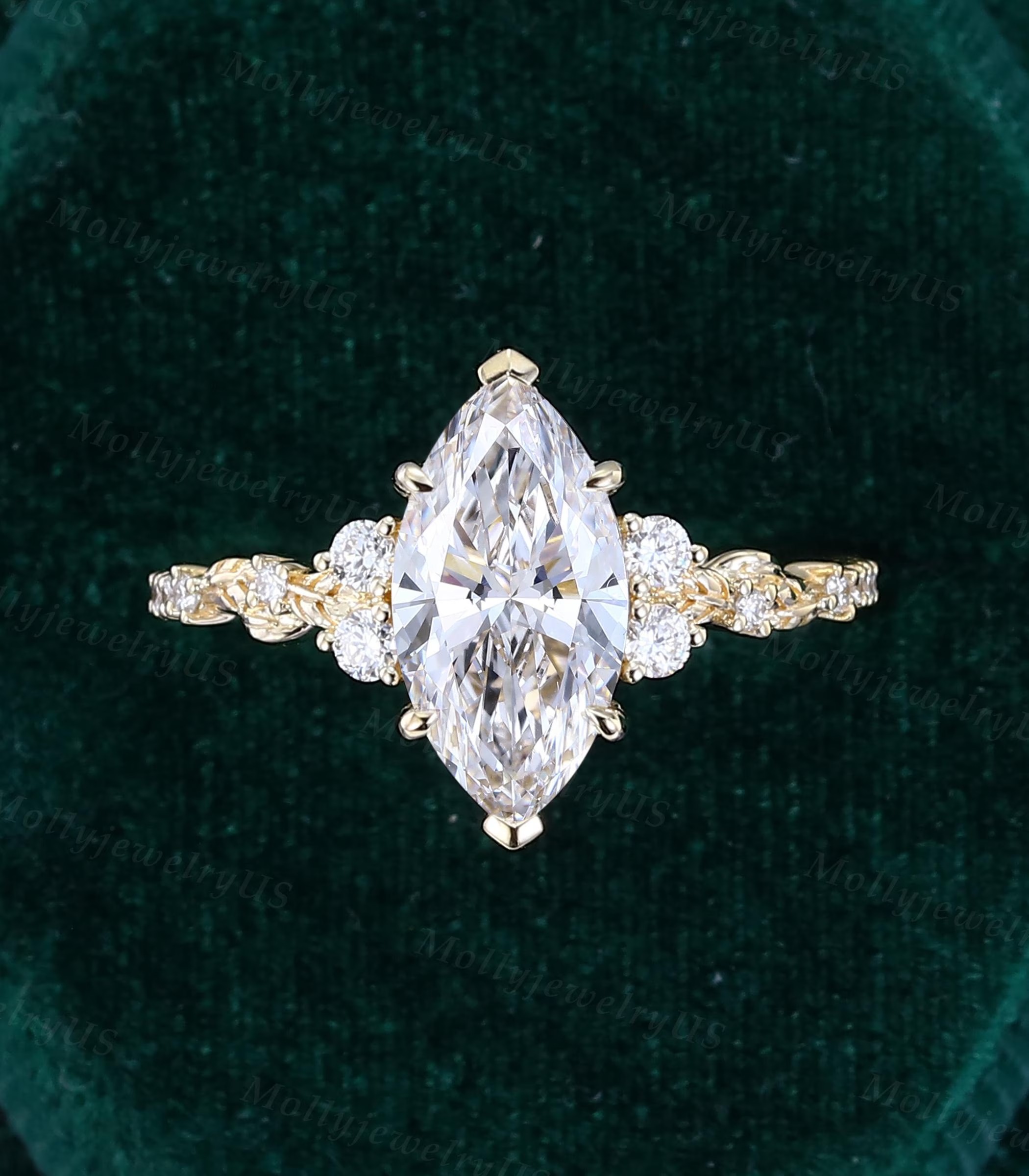 Marquise Cut Diamond White 925 Sterling Silver Nature Inspired Leaf Design Engagement Ring