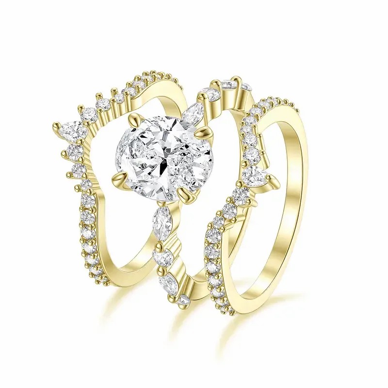 Oval Cut Diamond White 925 Sterling Silver Bridal Ring Sets