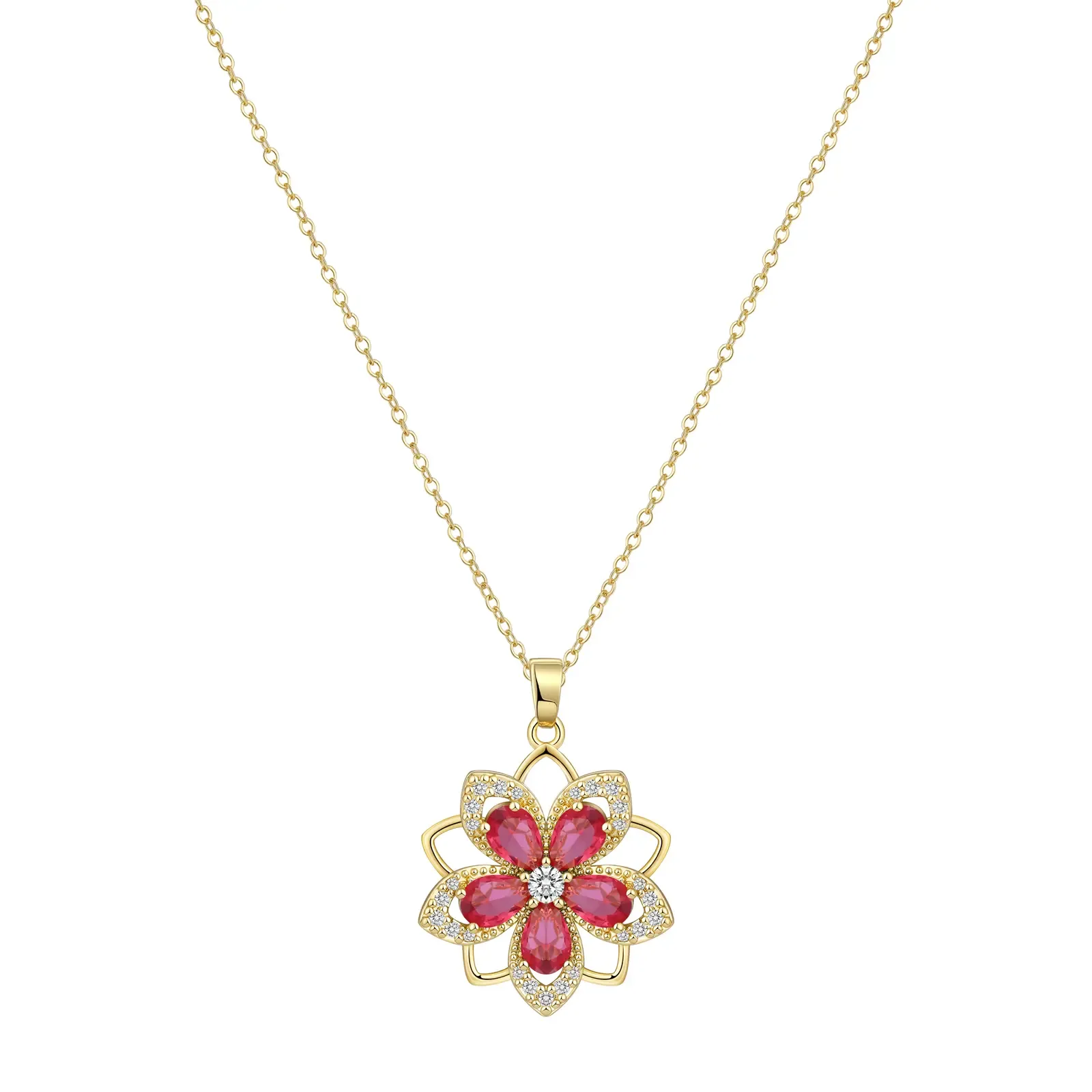 Personalized Birthstone Flower 925 Sterling Silver Yellow Gold Pendant Necklace Gift for Her