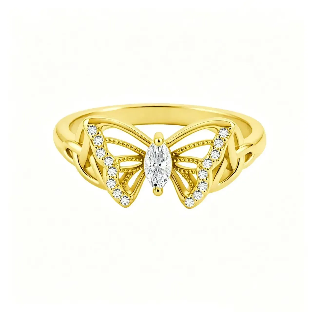 Marquise Cut Diamond White 925 Sterling Silver Butterfly Celtic Knot Engagement Ring
