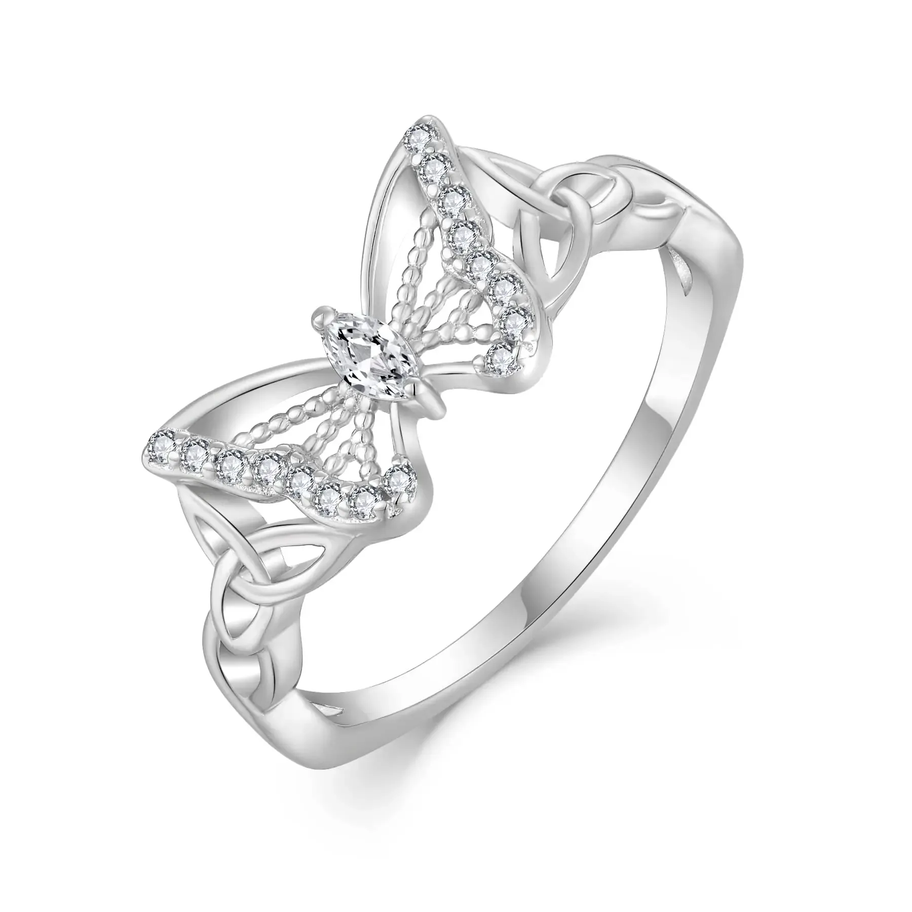 Marquise Cut Diamond White 925 Sterling Silver Butterfly Celtic Knot Engagement Ring