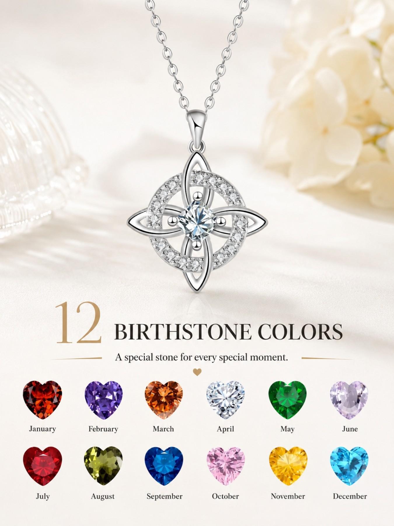 Personalized Birthstone 925 Sterling Silver Celtic Knot Pendant Necklace Gift for Her