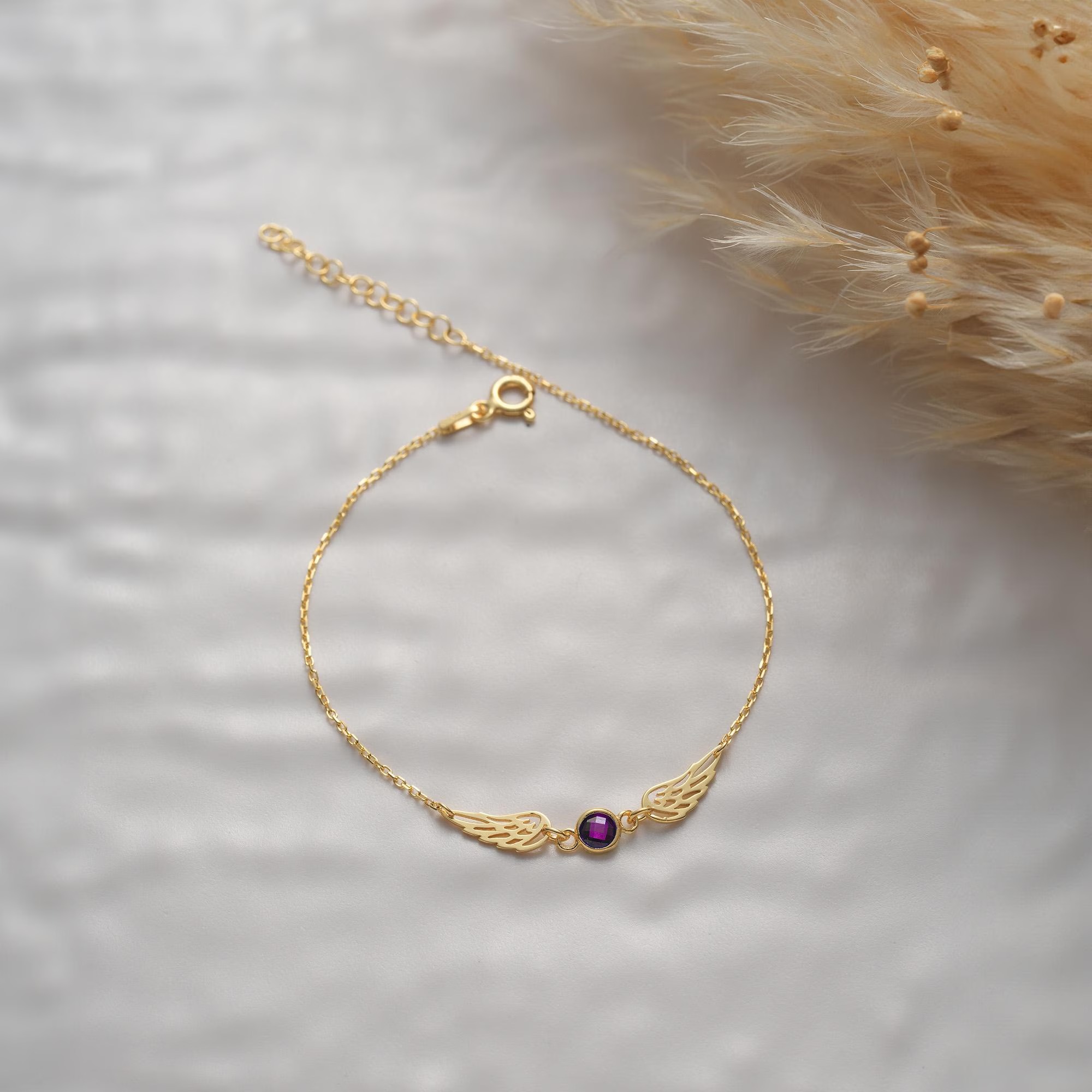 Personalized Birthstone Angel Wings 925 Sterling Silver Bracelet Gift for Her
