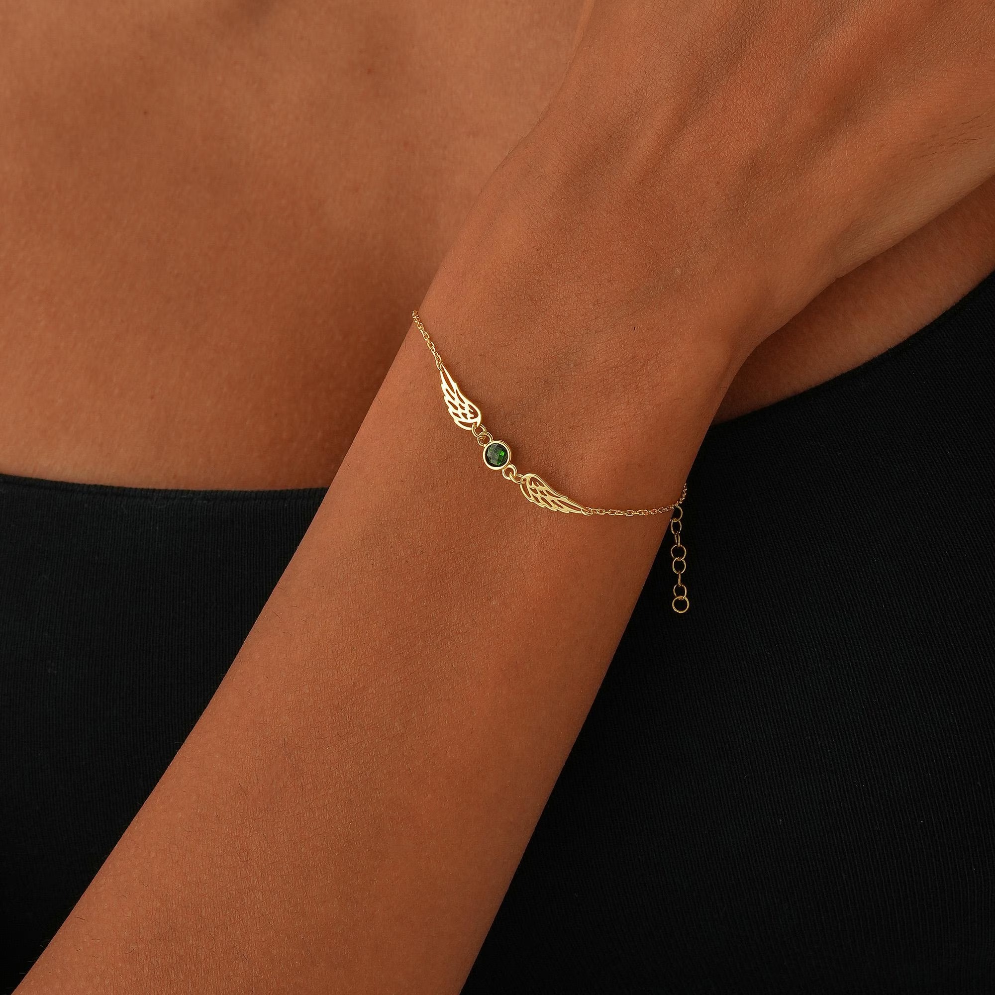 Personalized Birthstone Angel Wings 925 Sterling Silver Bracelet Gift for Her