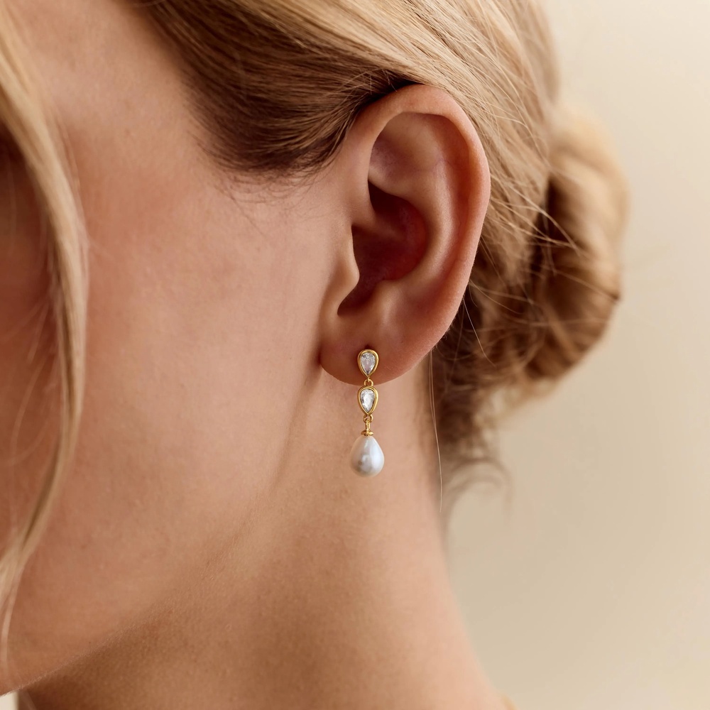 Elegant Freshwater Pearl Diamond 925 Sterling Silver Wedding Teardrop Earrings