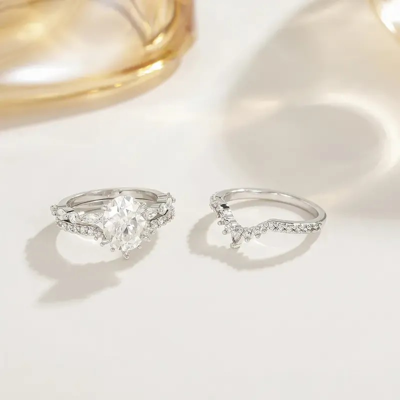 Oval Cut Diamond White 925 Sterling Silver Bridal Ring Sets