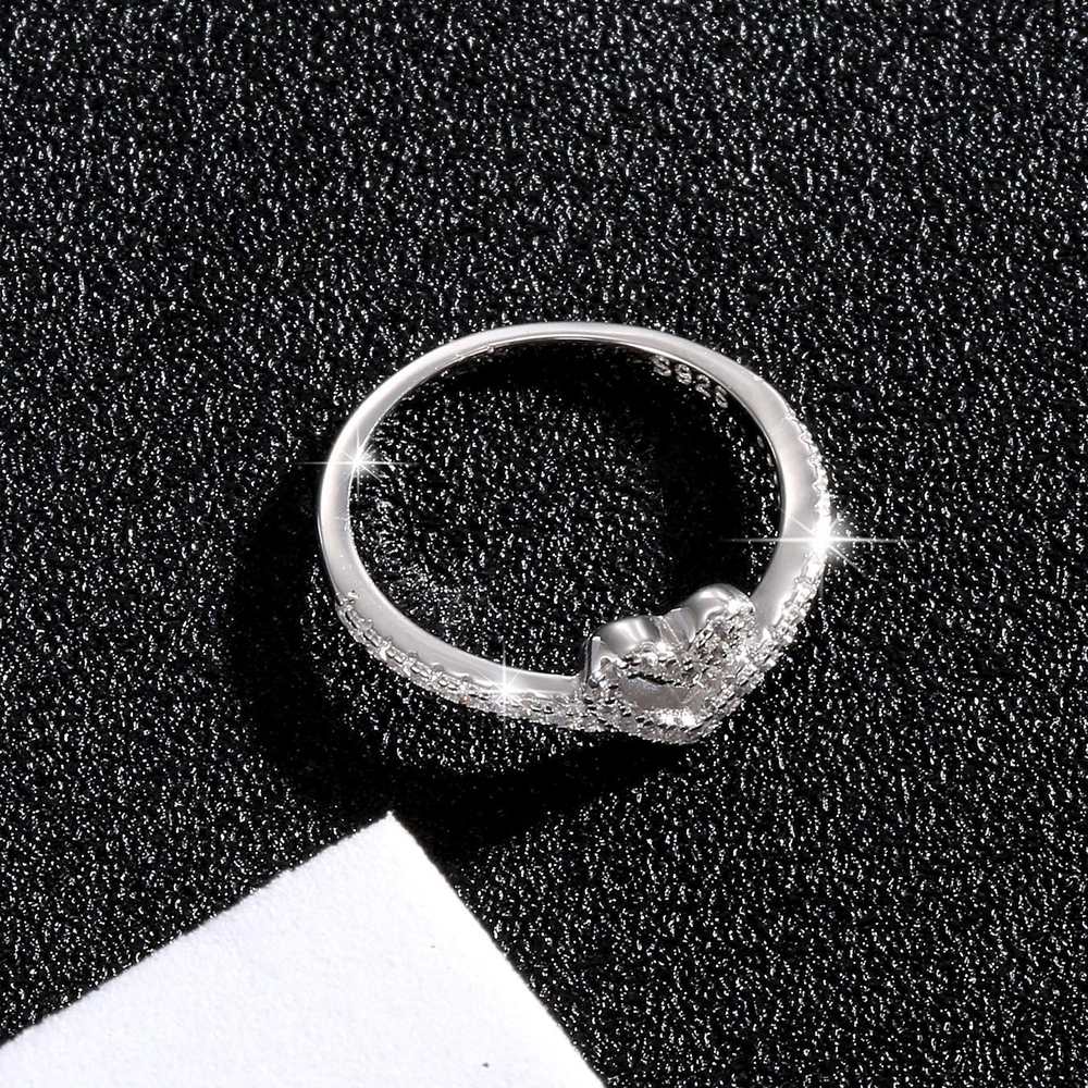 Heart Shaped Diamond White 925 Sterling Silver Hollowed-out Heart Pave Engagement Ring