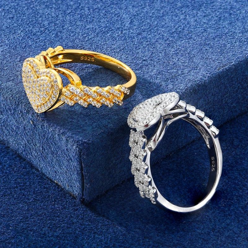 Round Cut Diamond White 925 Sterling Silver Pave Heart Halo Engagement Ring for Women