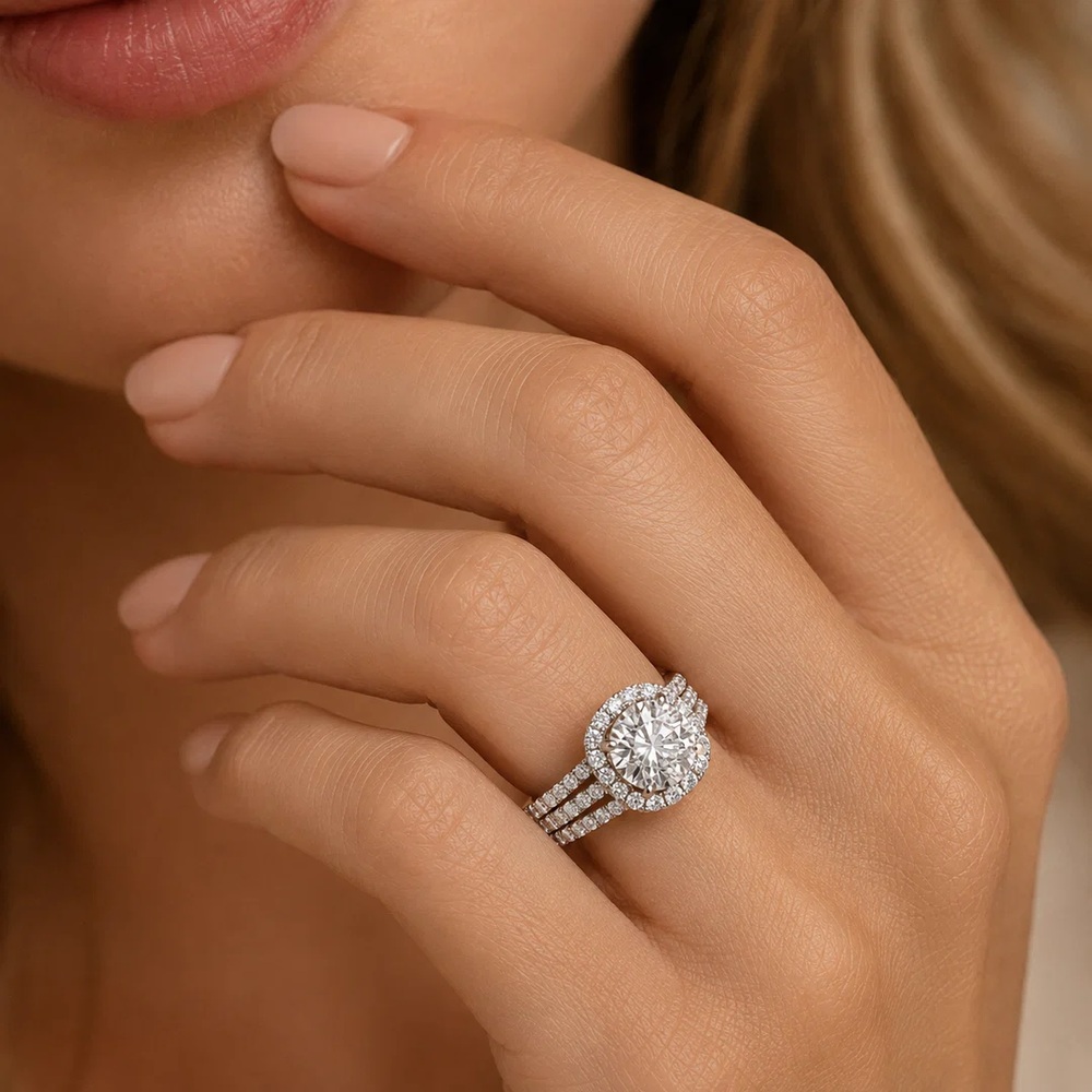 Round Cut Diamond White 925 Sterling Silver Halo Eternal Engagement Ring