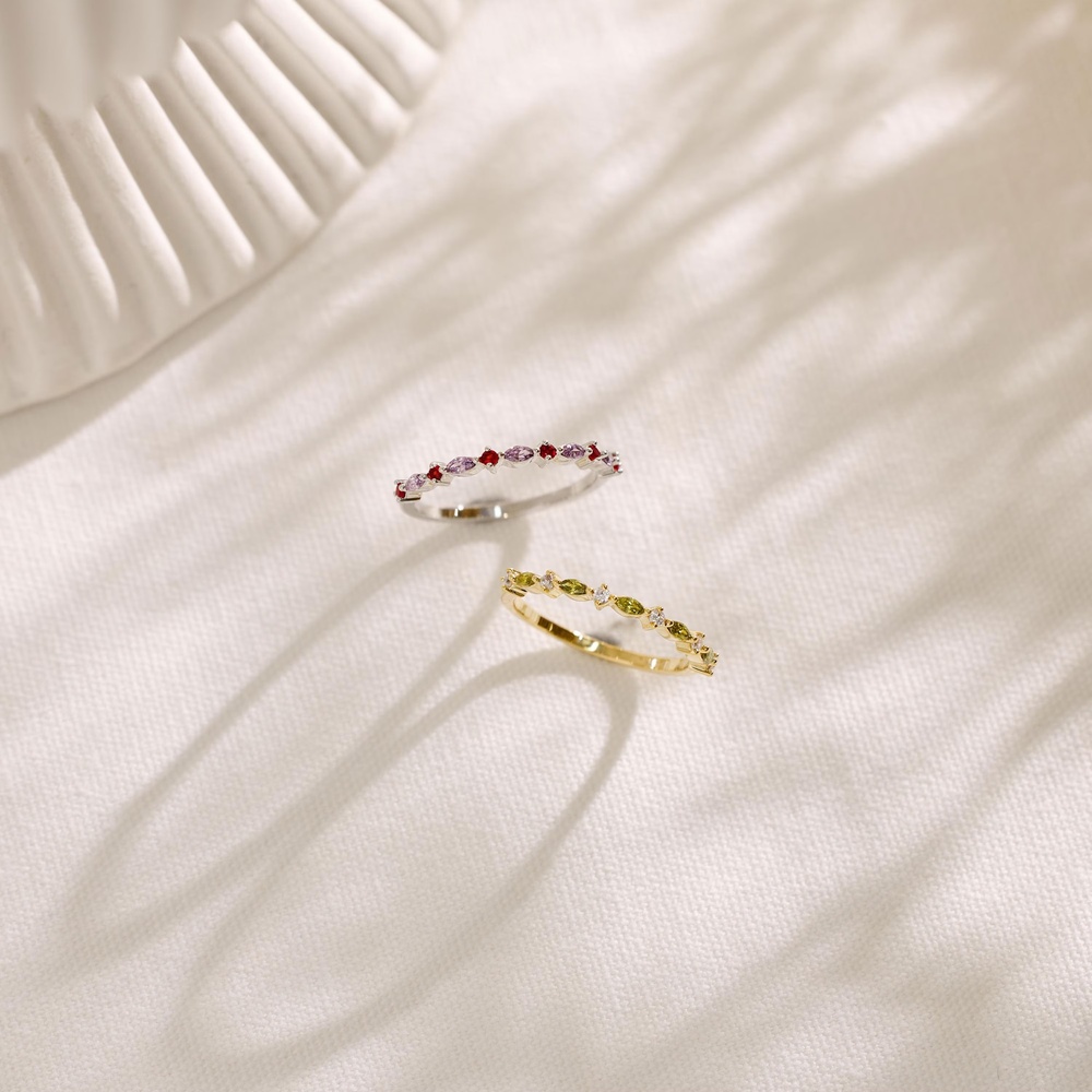 Personalized Two Birthstone Ring 925 Sterling Silver Leaf Design Ring Gift for Her