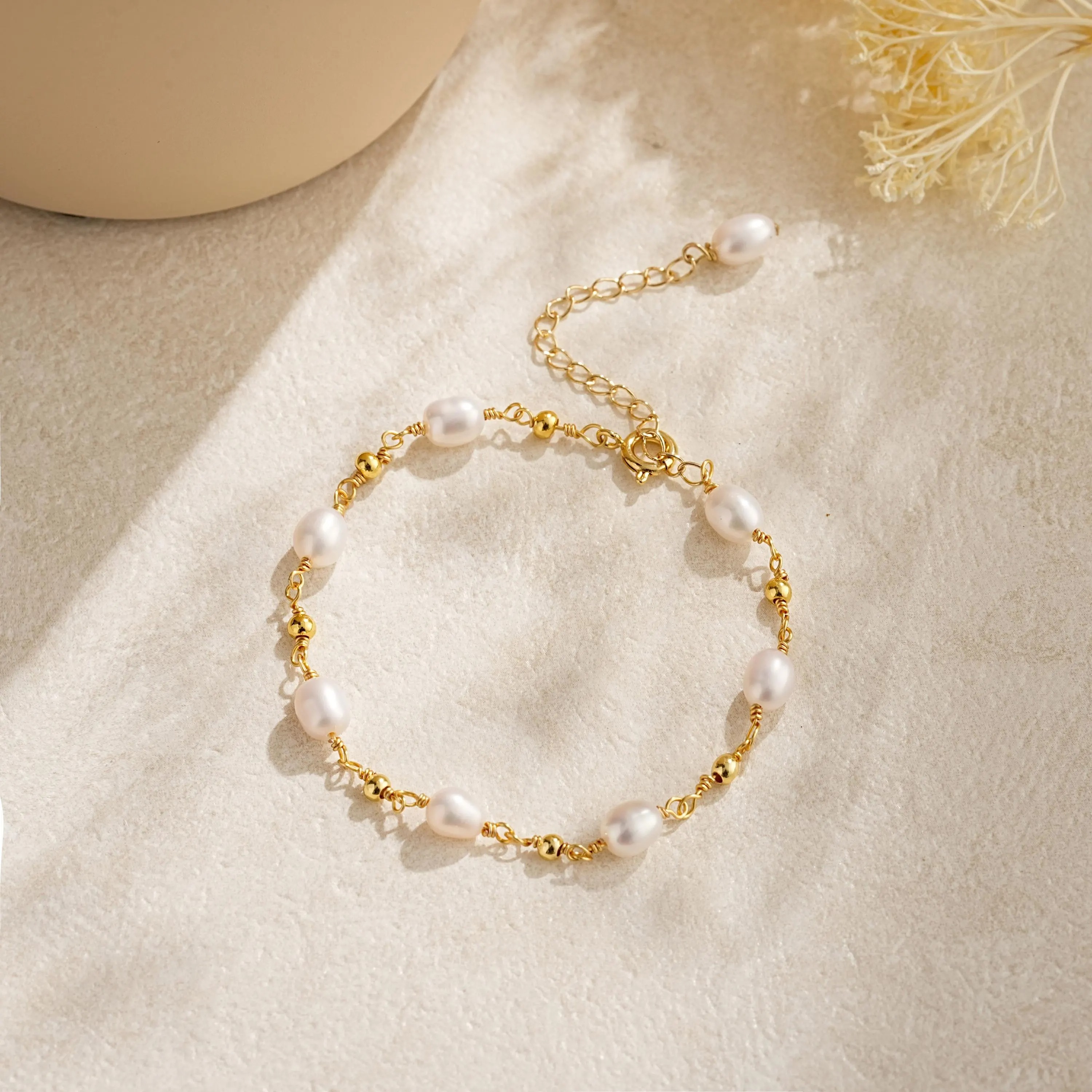 Dainty Freshwater Pearl 925 Sterling Silver Bracelet Minimalist Beaded Chain Bracelet