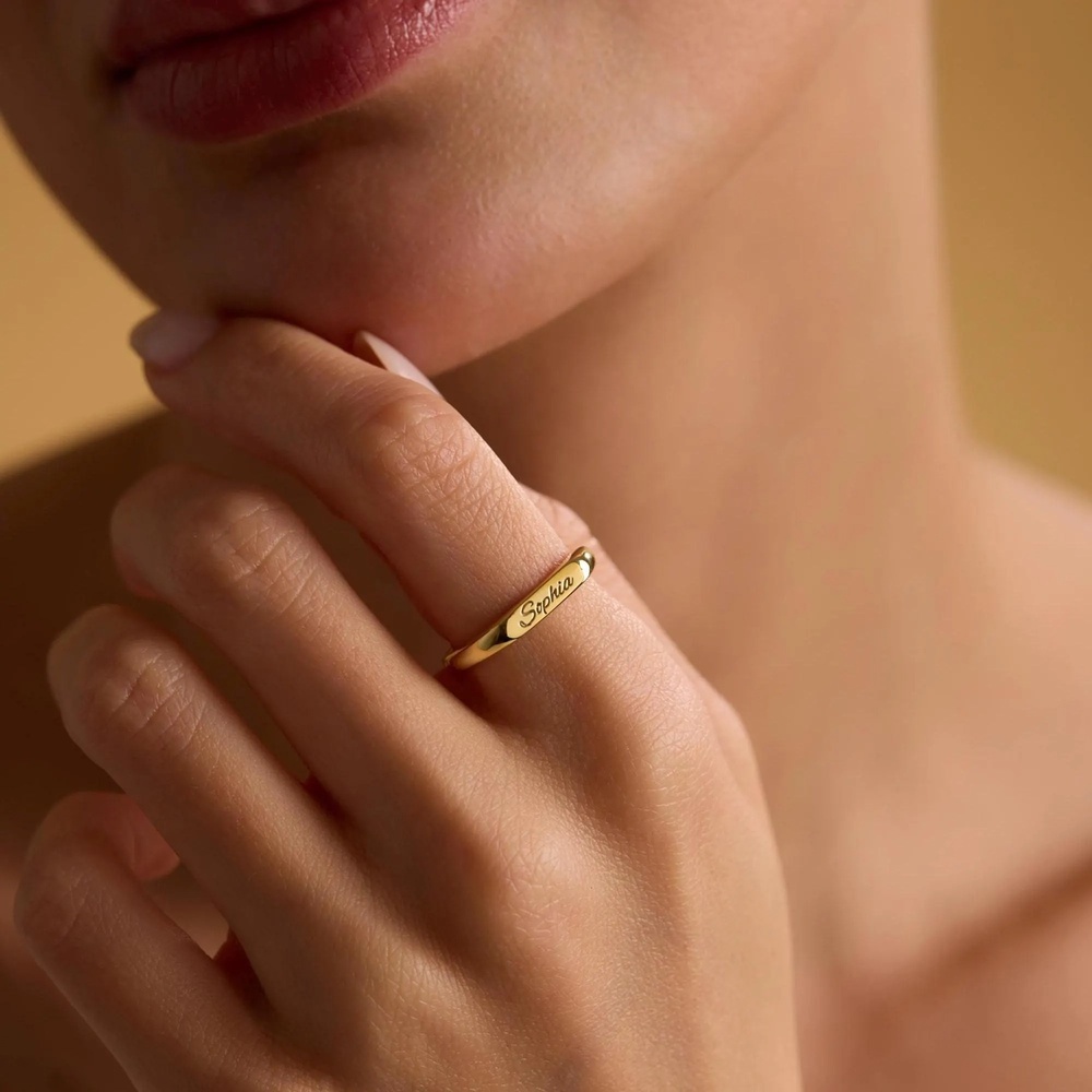 Personalized Engraved Name 925 Sterling Silver Yellow Gold Ring Gift for Her
