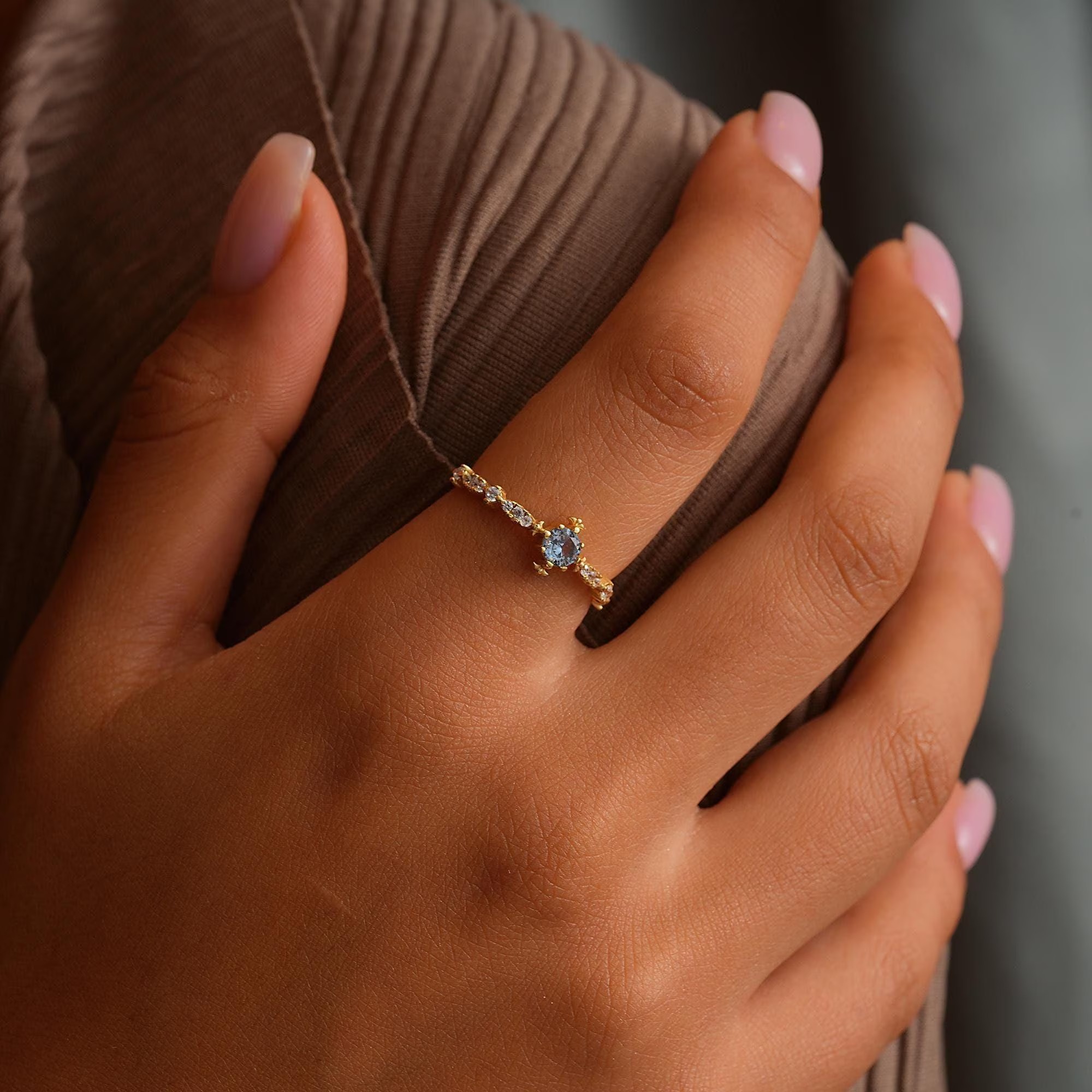 Personalized Birthstone 925 Sterling Silver Dainty Engagement Ring Gift for Her
