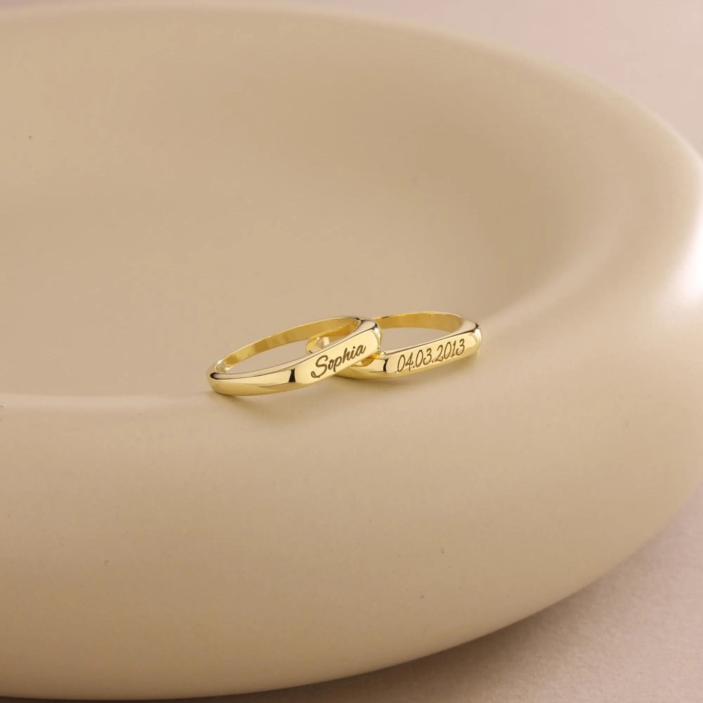 Personalized Engraved Name 925 Sterling Silver Yellow Gold Ring Gift for Her