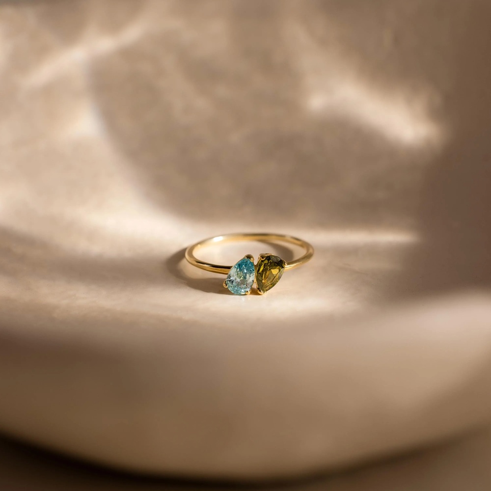 Personalized Teardrop Birthstone Ring 925 Sterling Silver Pear Toi et Moi Couples Promise Ring