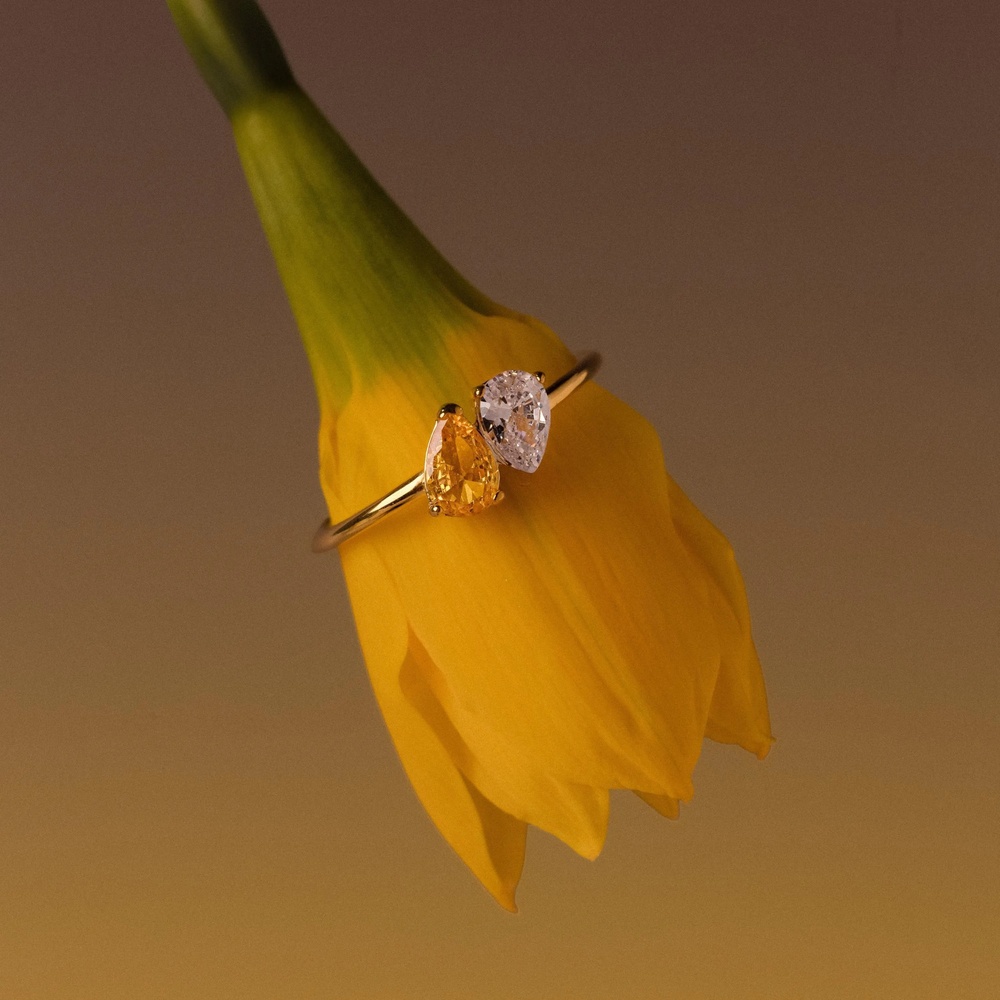 Personalized Teardrop Birthstone Ring 925 Sterling Silver Pear Toi et Moi Couples Promise Ring