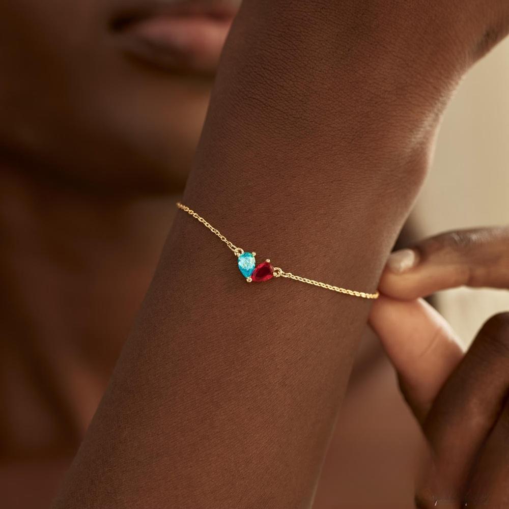 Minimalist Personalized Heart Birthstone 925 Sterling Silver Bracelet