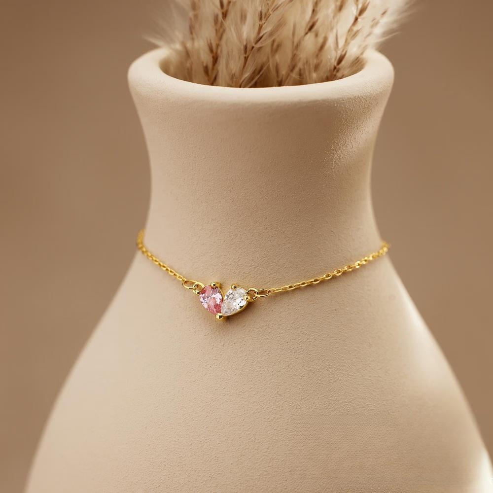 Minimalist Personalized Heart Birthstone 925 Sterling Silver Bracelet