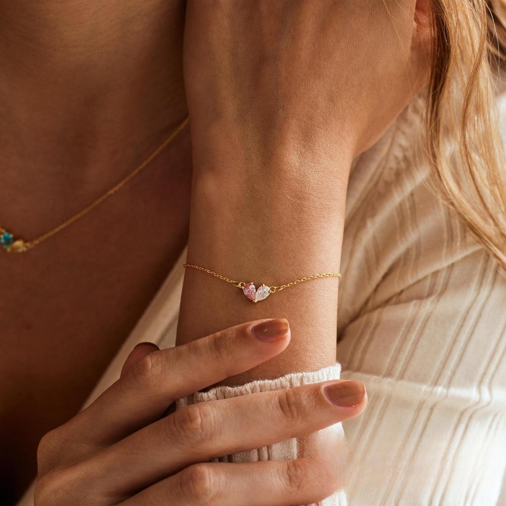 Minimalist Personalized Heart Birthstone 925 Sterling Silver Bracelet