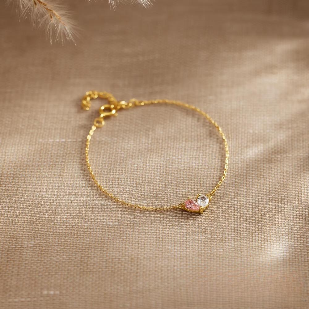 Minimalist Personalized Heart Birthstone 925 Sterling Silver Bracelet