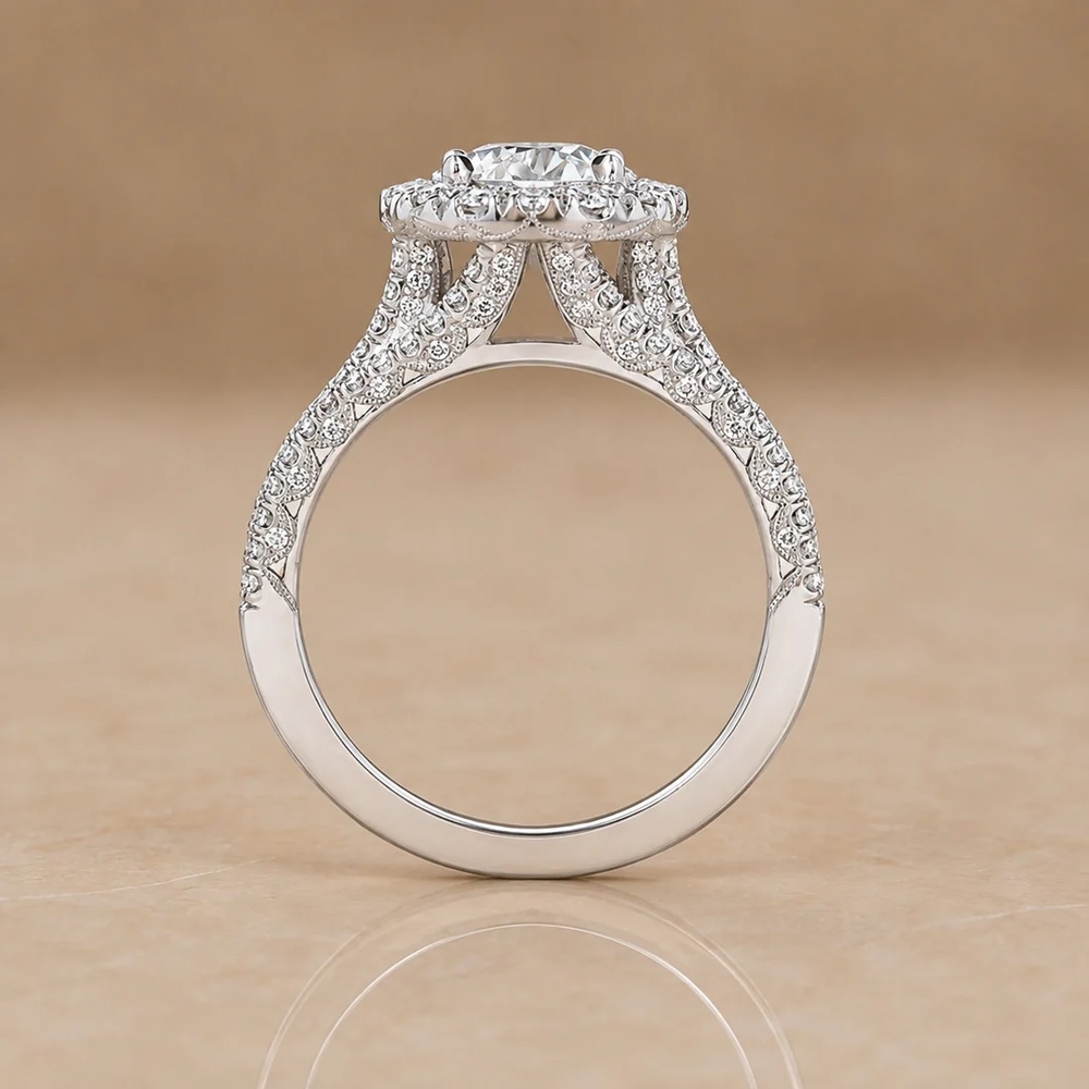 Round Cut Diamond White 925 Sterling Silver Halo Eternal Engagement Ring