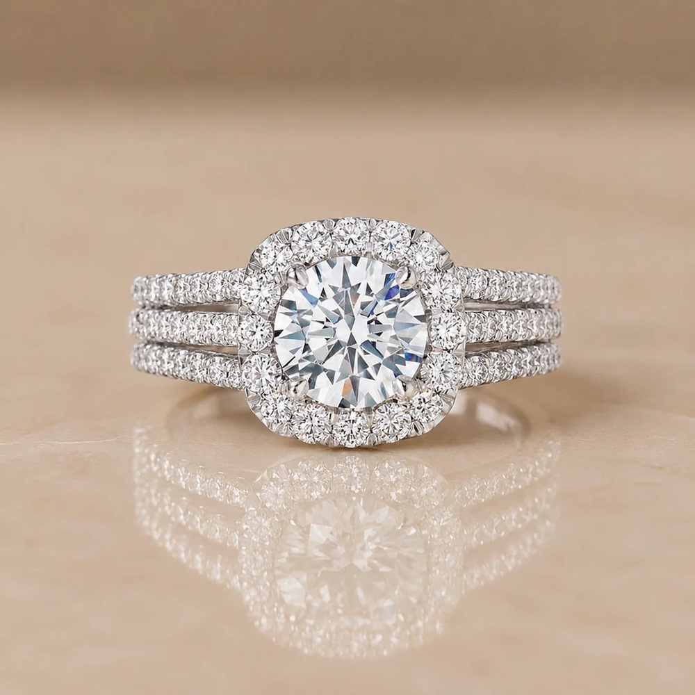 Round Cut Diamond White 925 Sterling Silver Halo Eternal Engagement Ring